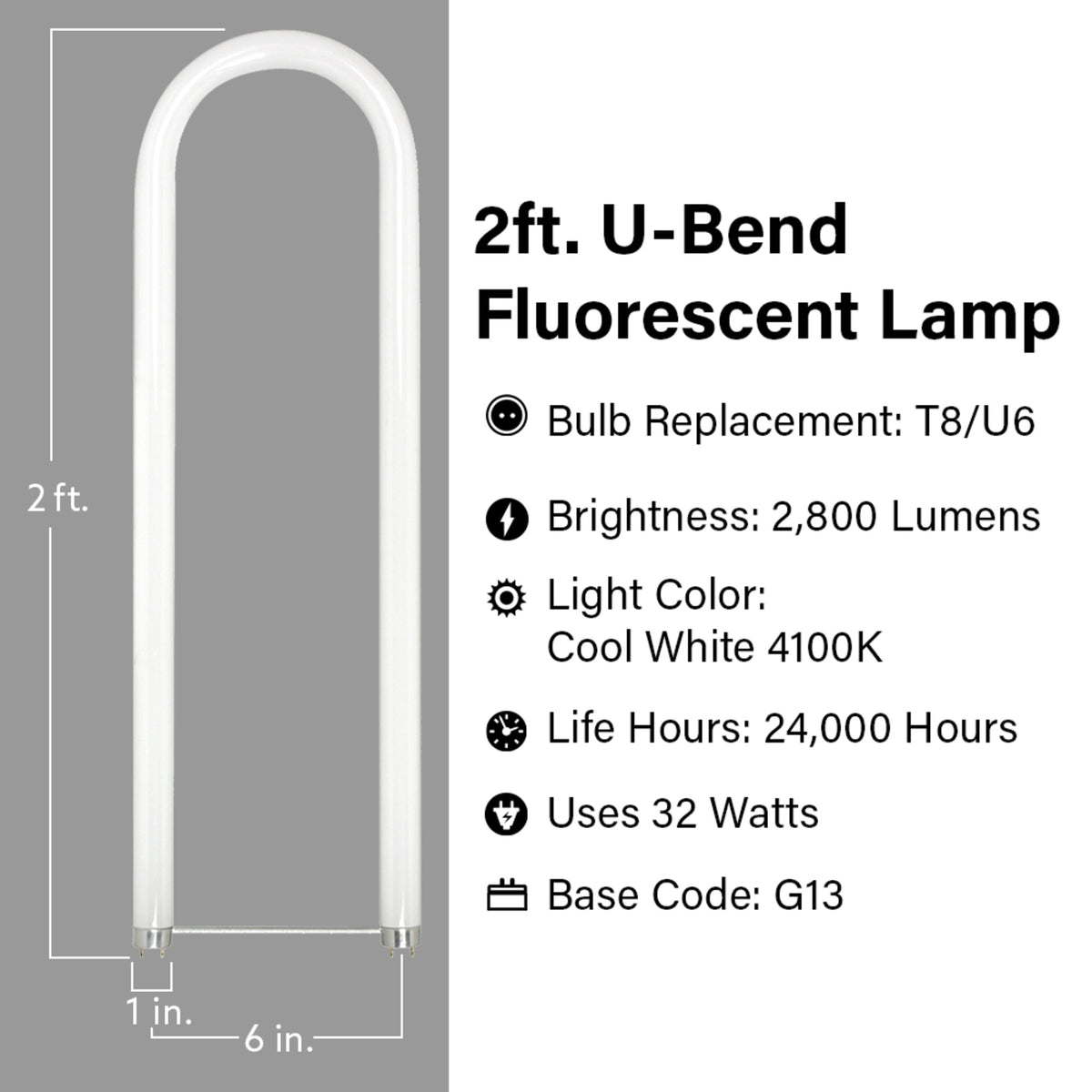 2 ft. 32W Cool White (4100K) G13 Base (T8 Replacement) U-Bend Fluorescent Linear Light Tube