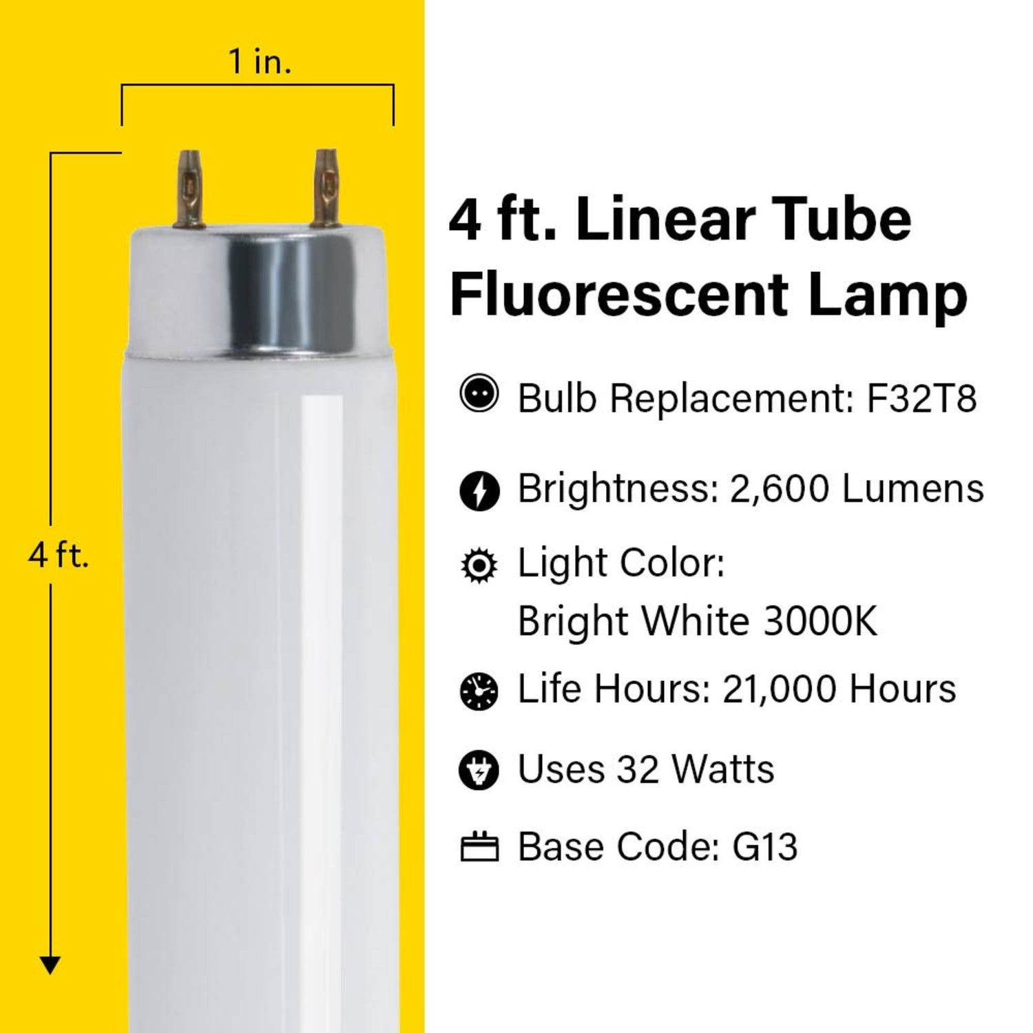 4 ft. 32W Bright White (3000K) G13 Base (T8 Replacement) Fluorescent Linear Tube Light (10-Pack)