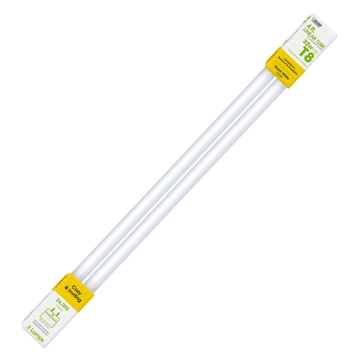 4 ft. 32W Warm White (3000K) G13 Base (T8 Replacement) Fluorescent Linear Light Tube (2-Pack)