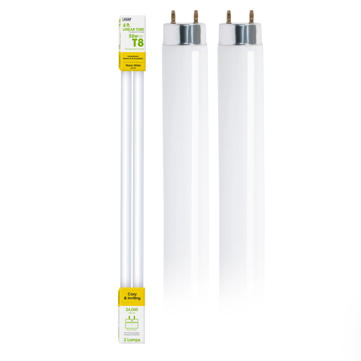 4 ft. 32W Warm White (3000K) G13 Base (T8 Replacement) Fluorescent Linear Light Tube (2-Pack)