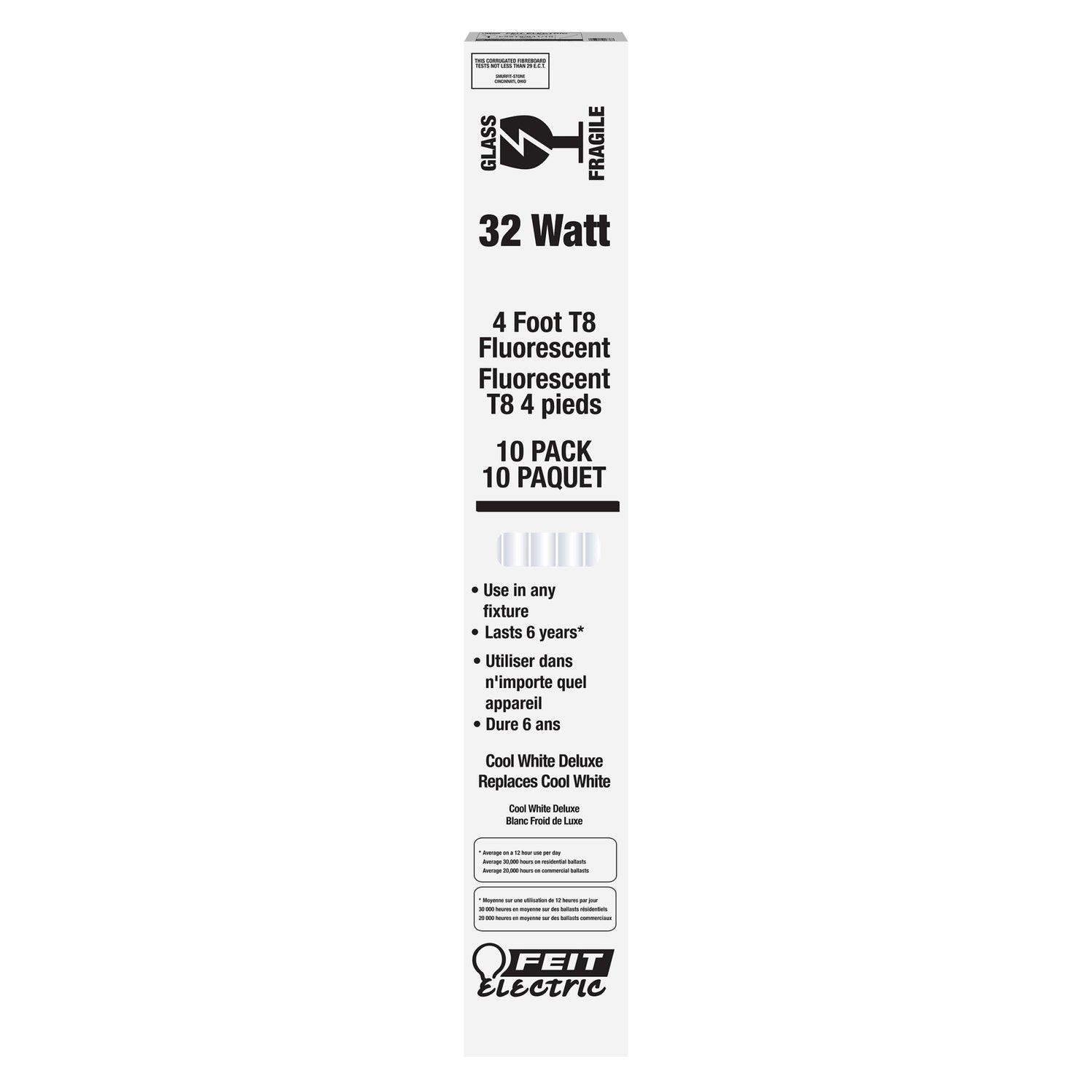 4 ft. 32W Cool White (4100K) G13 Base (T8 Replacement) Fluorescent Linear Light Tube (10-Pack)