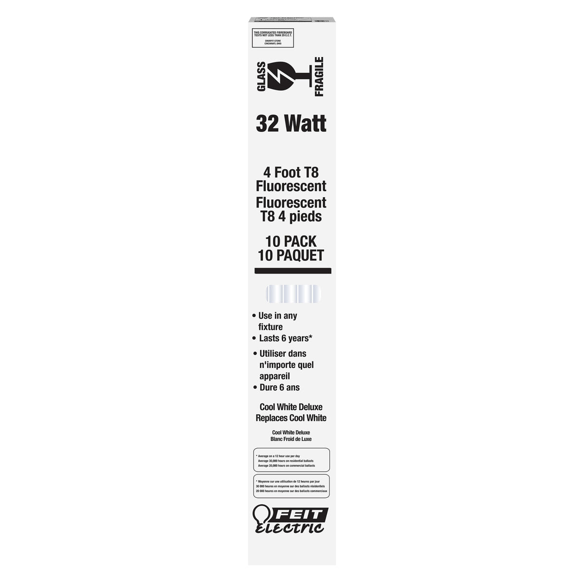4 ft. 32W Cool White (4100K) G13 Base (T8 Replacement) Fluorescent Linear Light Tube (10-Pack)