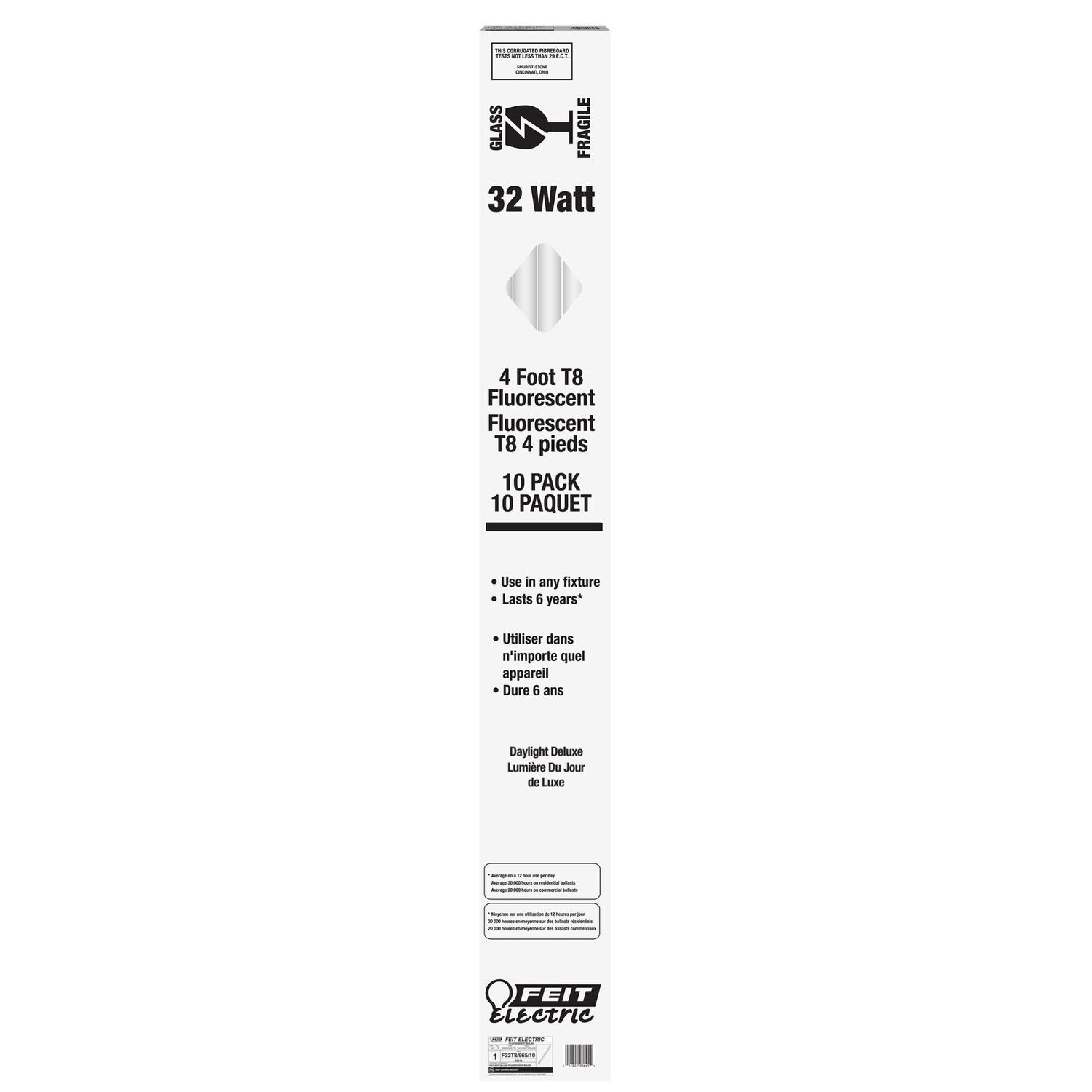 4 ft. 32W Daylight Deluxe White (6500K) G13 Base (T8 Replacement) Fluorescent Linear Light Tube (10-Pack)