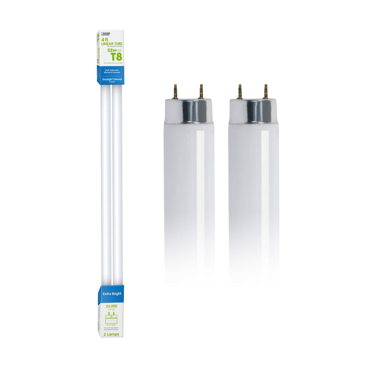 4 ft. 32W Daylight Deluxe (6500K) G13 Base (T8 Replacement) Fluorescent Linear Light Tube (2-Pack)