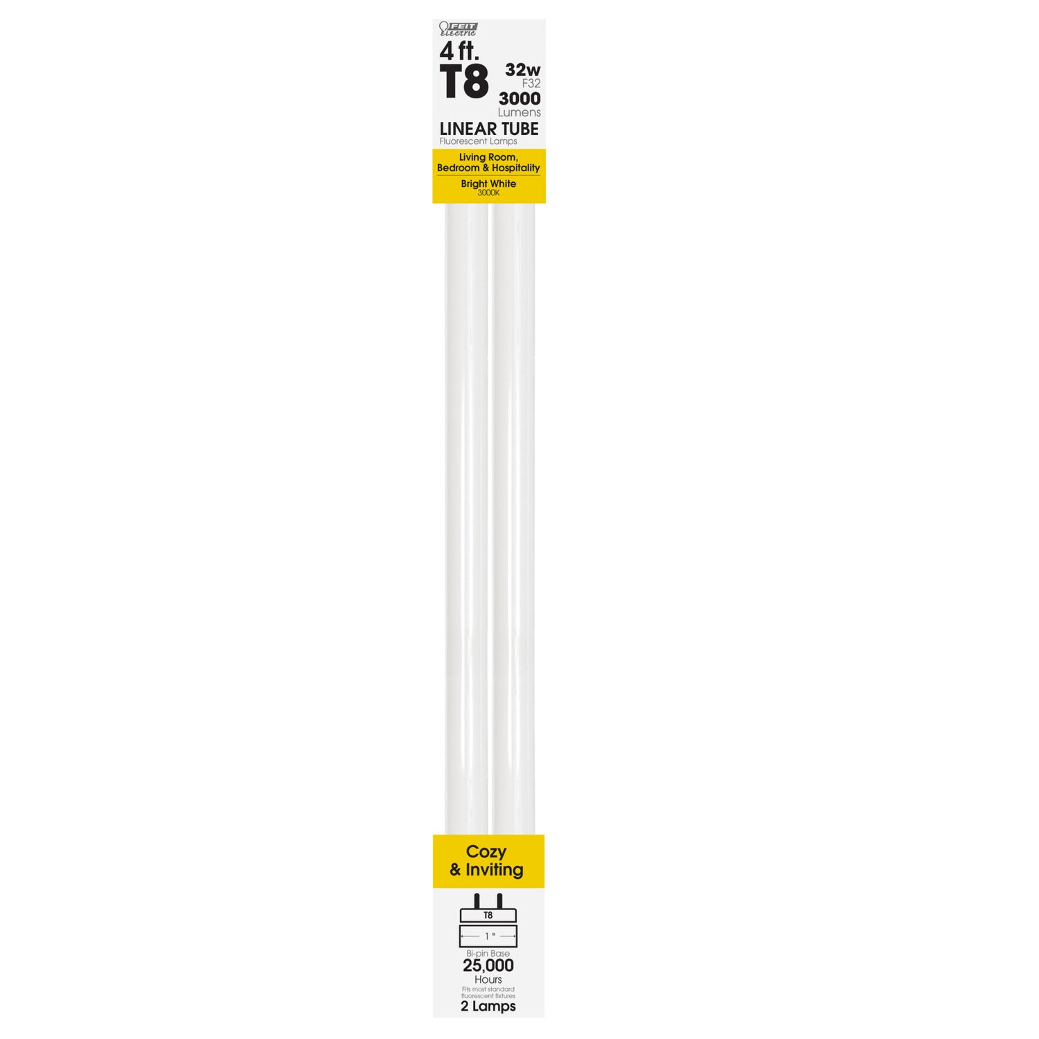4 ft. 32W Bright White (3000K) T8 G13 Base High Output Fluorescent Linear Tube (2-Pack)