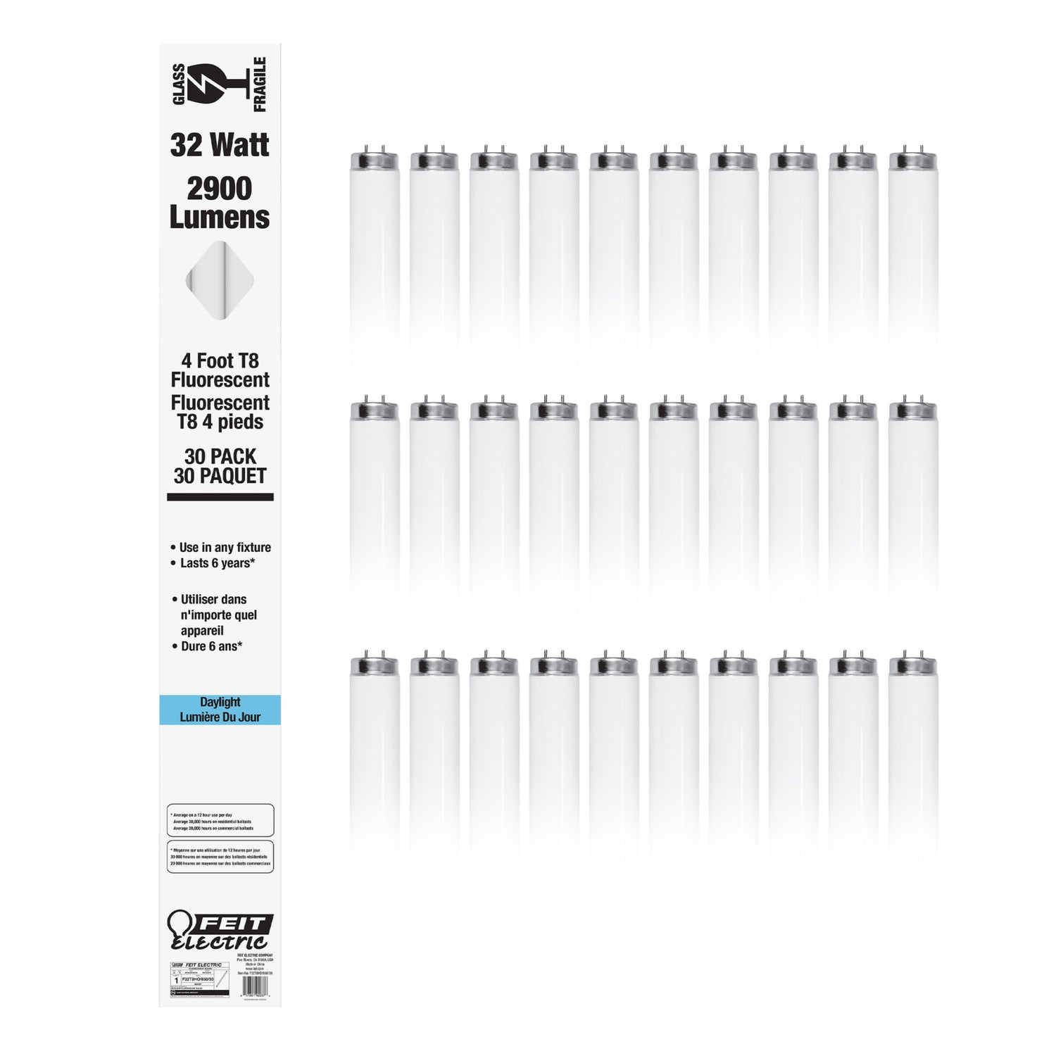 4 ft. 32W Daylight (5000K) T8 G13 Base High Output Fluorescent Linear Tube (30-Pack)
