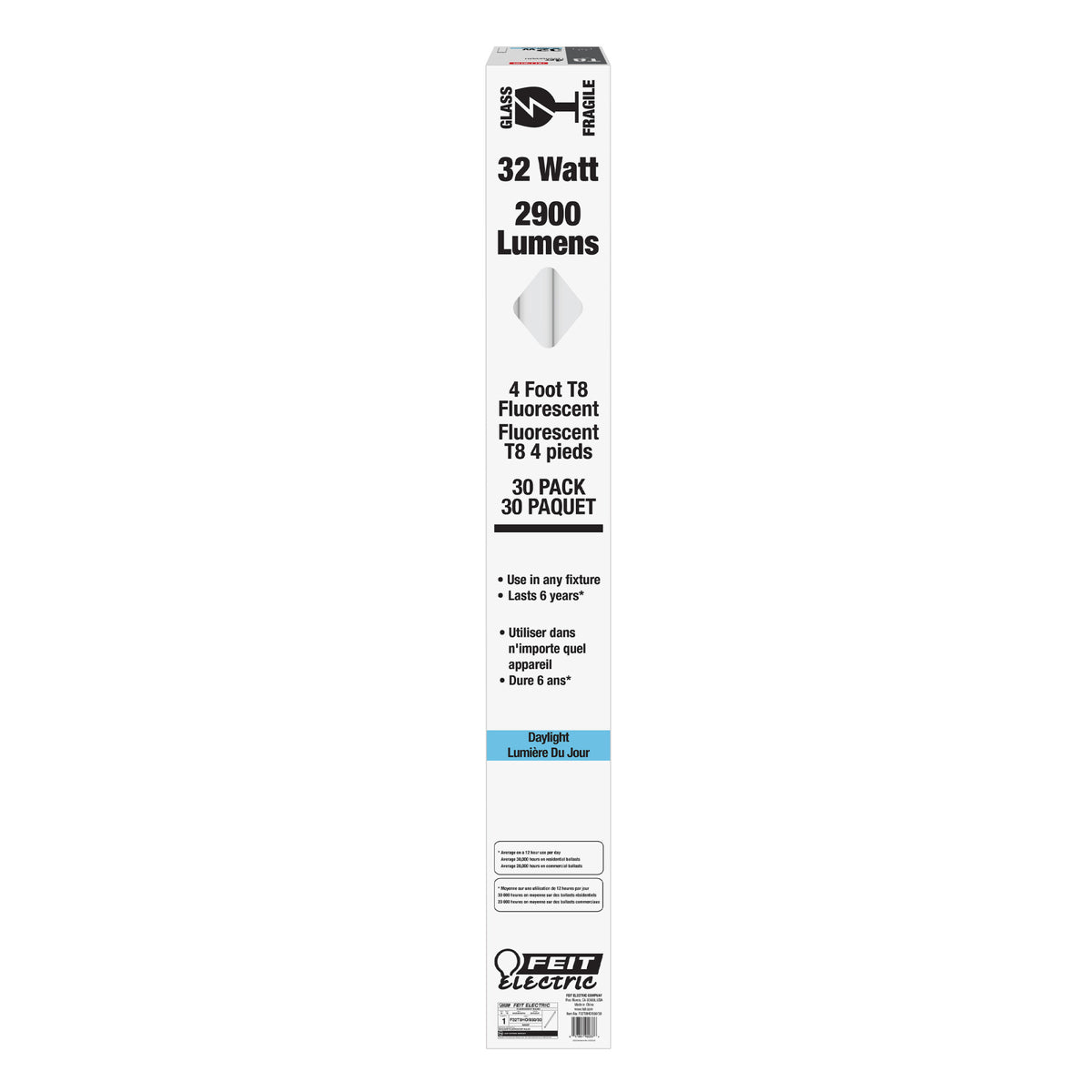 4 ft. 32W Daylight (5000K) T8 G13 Base High Output Fluorescent Linear Tube (30-Pack)