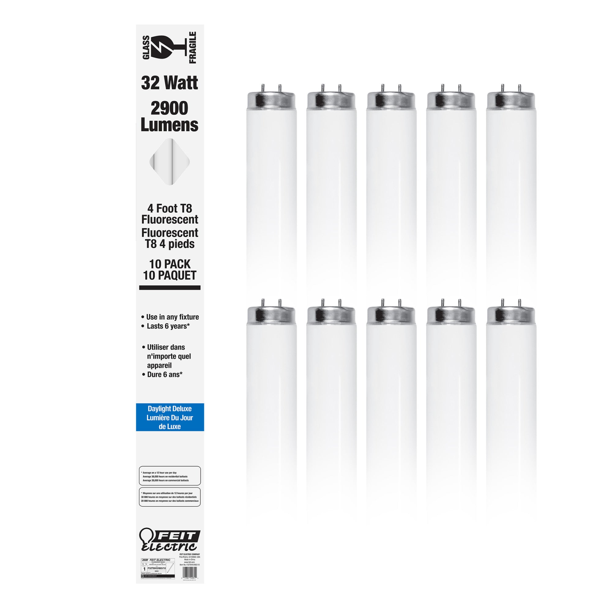 4 ft. 32W Daylight Deluxe (6500K) T8 G13 Base High Output