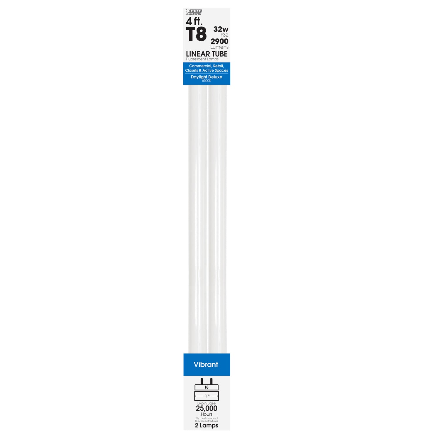 4 ft. 32W Daylight Deluxe (6500K) T8 G13 Base High Output Fluorescent Linear Tube (2-Pack)