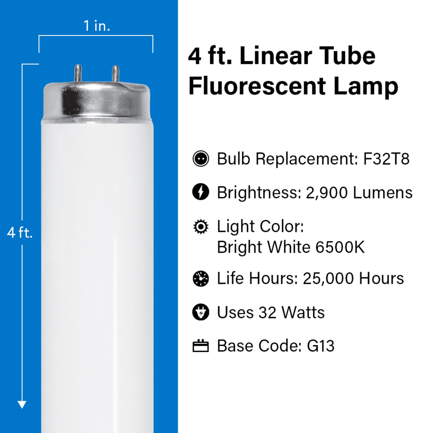 4 ft. 32W Daylight Deluxe (6500K) T8 G13 Base High Output Fluorescent Linear Tube (2-Pack)