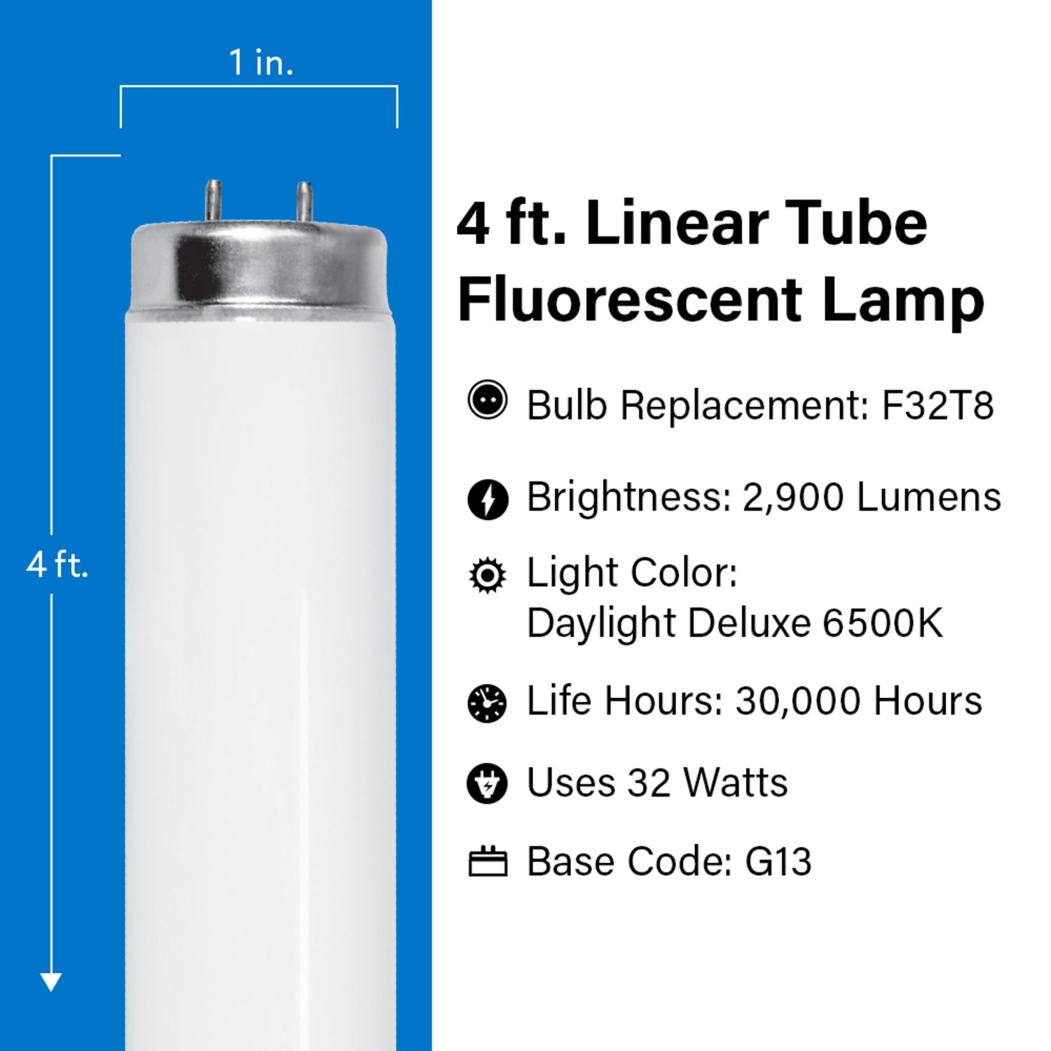 4 ft. 32W Daylight Deluxe (6500K) T8 G13 Base High Output Fluorescent Linear Tube (30-Pack)
