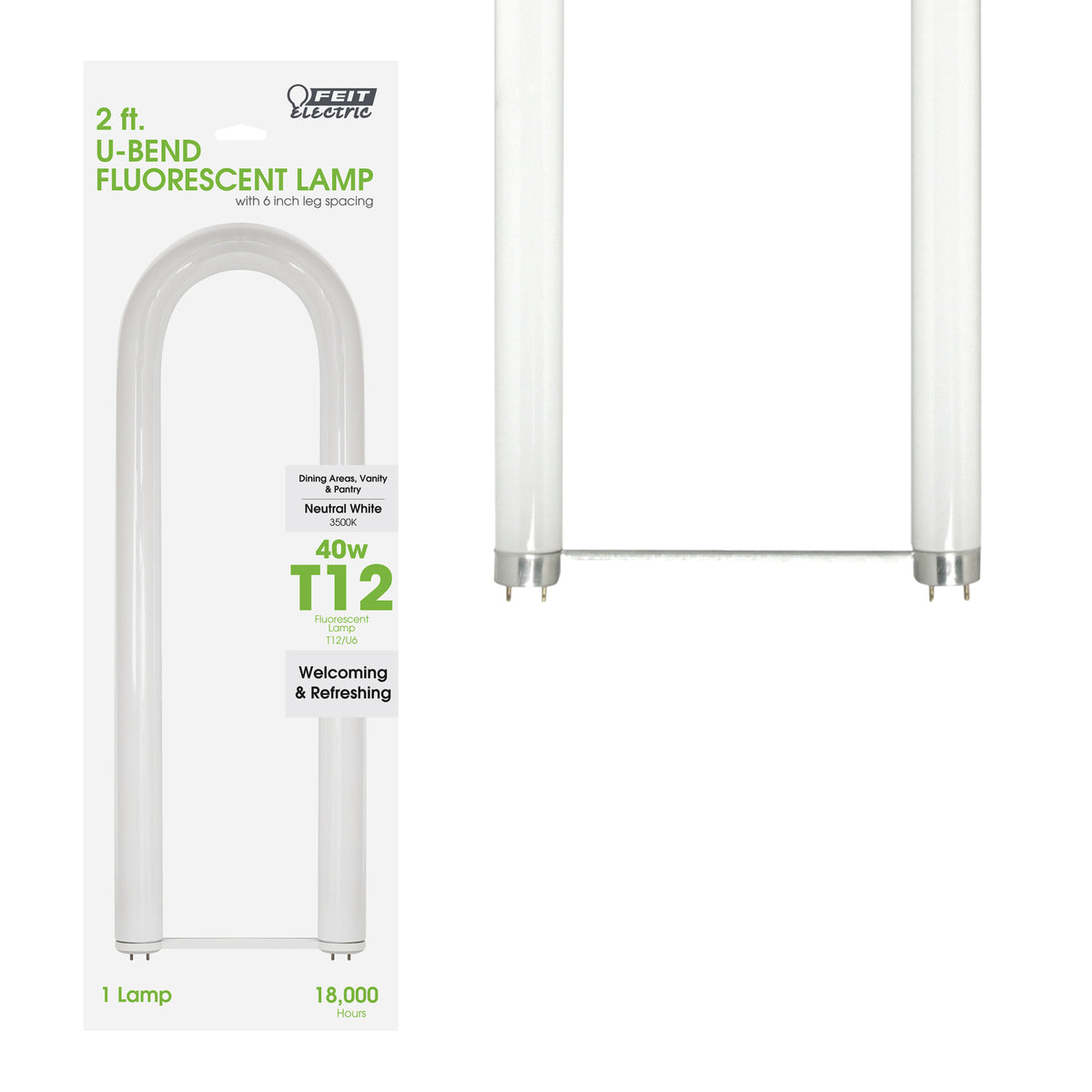 2 ft. 40W Neutral White (3500K) G13 Base (T12 Replacement) U-Bend Fluorescent Linear Light Tube