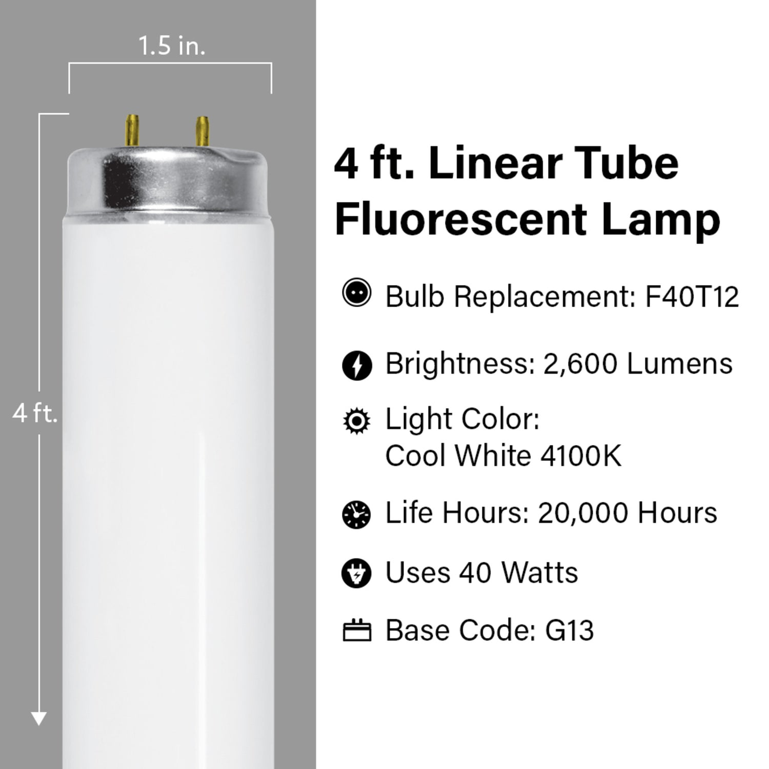4 ft. 40W Cool White (4100K) G13 Base (T12 Replacement) Fluorescent Linear Light Tube (10-Pack)