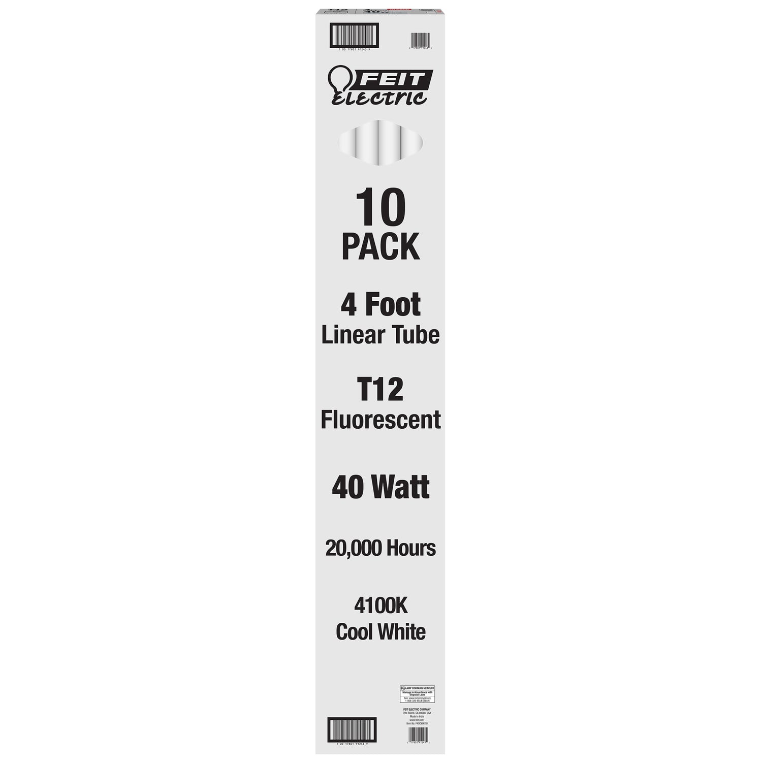 4 ft. 40W Cool White (4100K) G13 Base (T12 Replacement) Fluorescent Linear Light Tube (10-Pack)
