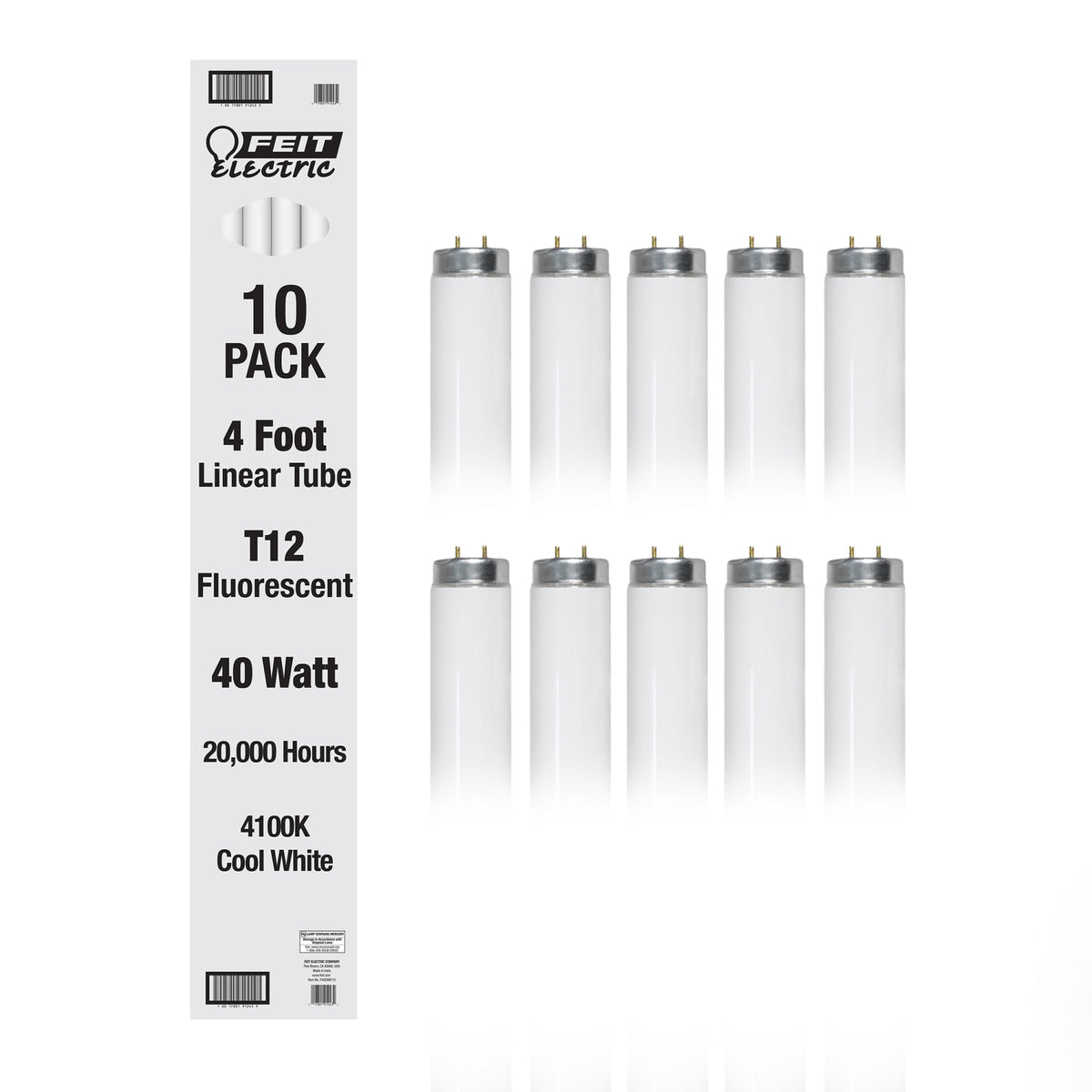 4 ft. 40W Cool White (4100K) G13 Base (T12 Replacement) Fluorescent Linear Light Tube (10-Pack)