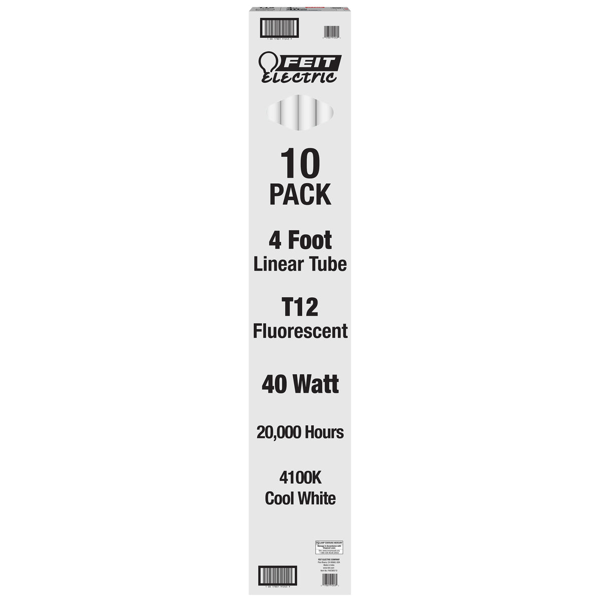 4 ft. 40W Cool White (4100K) G13 Base (T12 Replacement) Fluorescent Linear Light Tube (10-Pack)