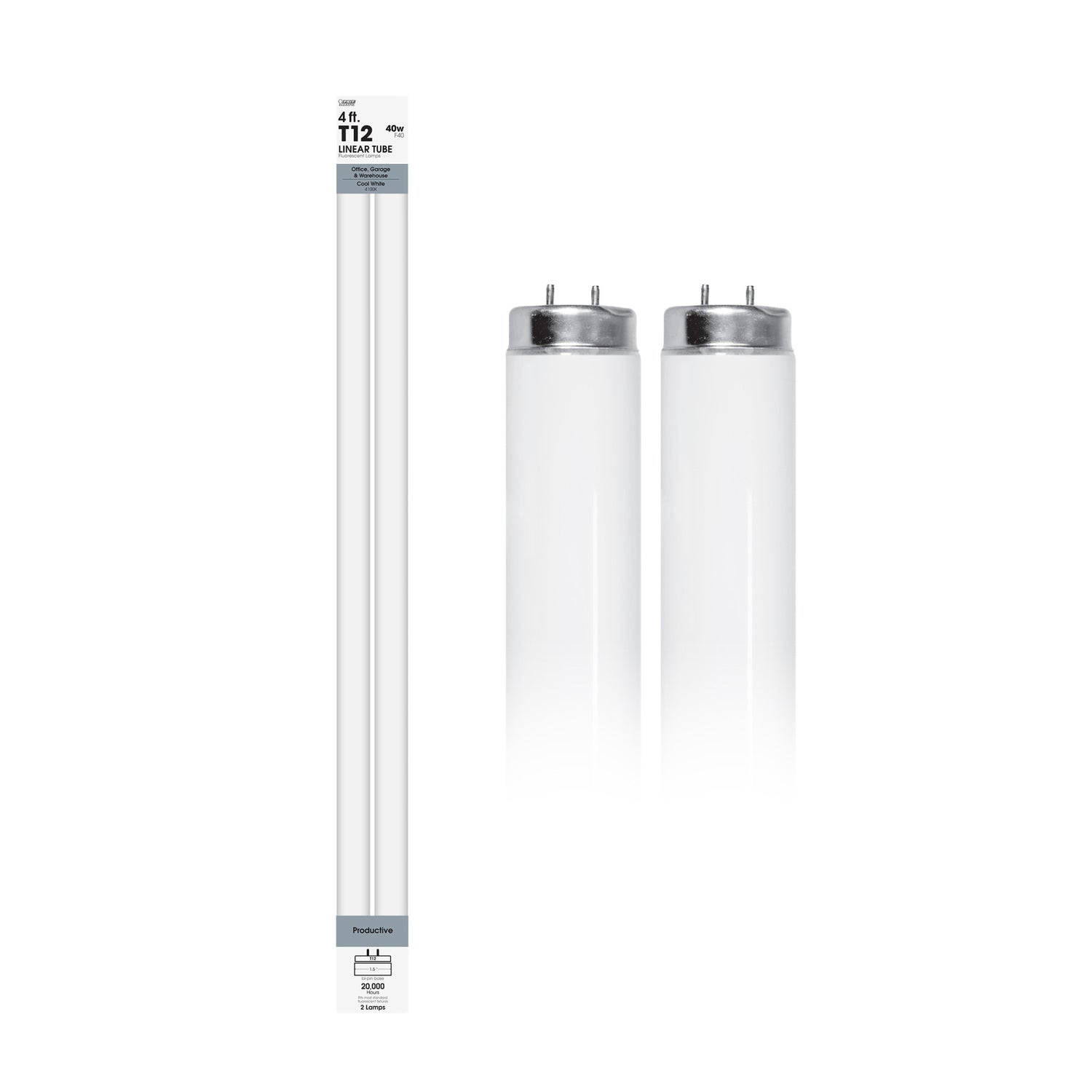 4 ft. 40W Cool White (4100K) G13 Base (T12 Replacement) Fluorescent Linear Light Tube (2-Pack)