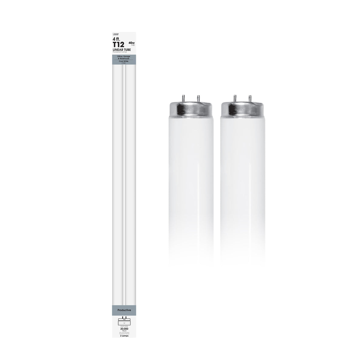 4 ft. 40W Cool White (4100K) G13 Base (T12 Replacement) Fluorescent Linear Light Tube (2-Pack)