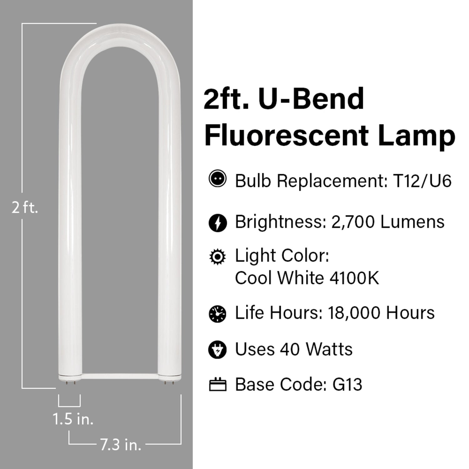 2 ft. 40W Cool White (4100K) G13 Base (T12 Replacement) U-Bend Fluorescent Linear Light Tube