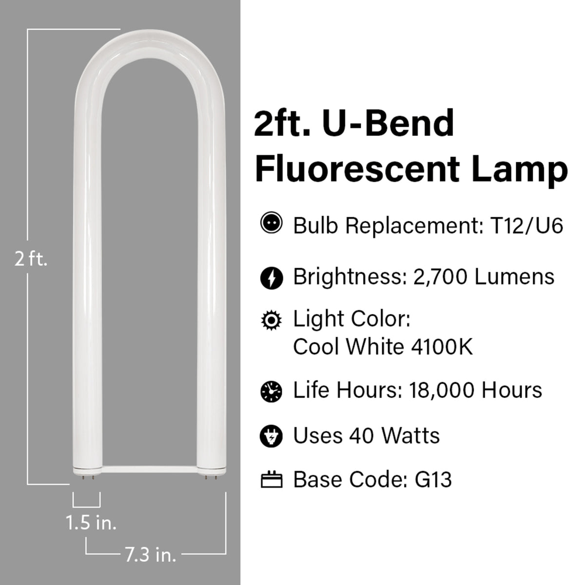 2 ft. 40W Cool White (4100K) G13 Base (T12 Replacement) U-Bend Fluorescent Linear Light Tube