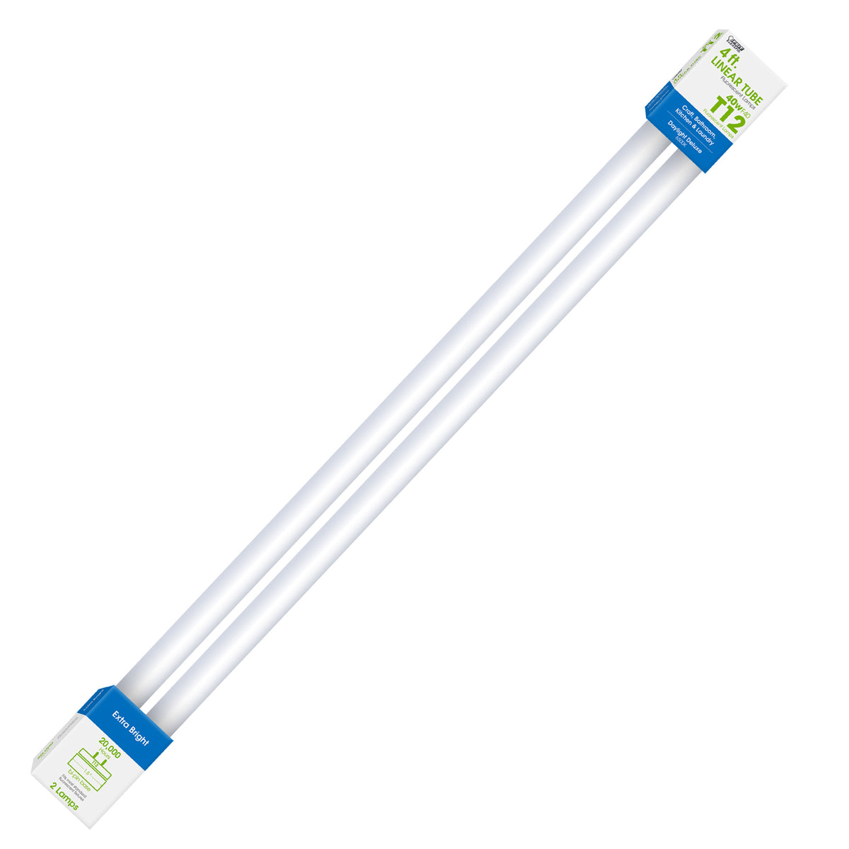 4 ft. 40W Daylight Deluxe (6500K) G13 Base (T12 Replacement) Fluorescent Linear Light Tube (2-Pack)