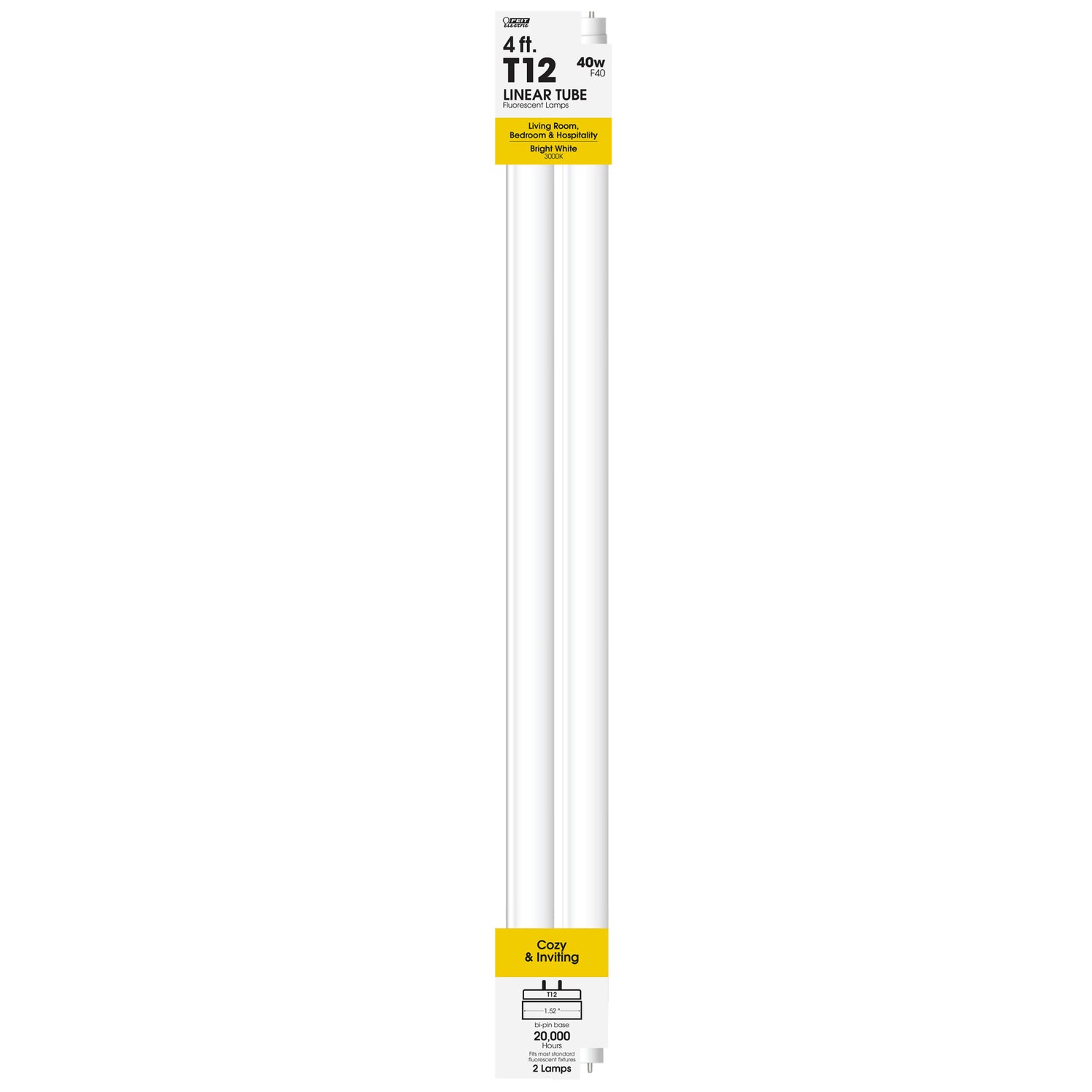 4 ft. 40W Bright White (3000K) G13 Base (T12 Replacement) Fluorescent Linear Light Tube (2-Pack)