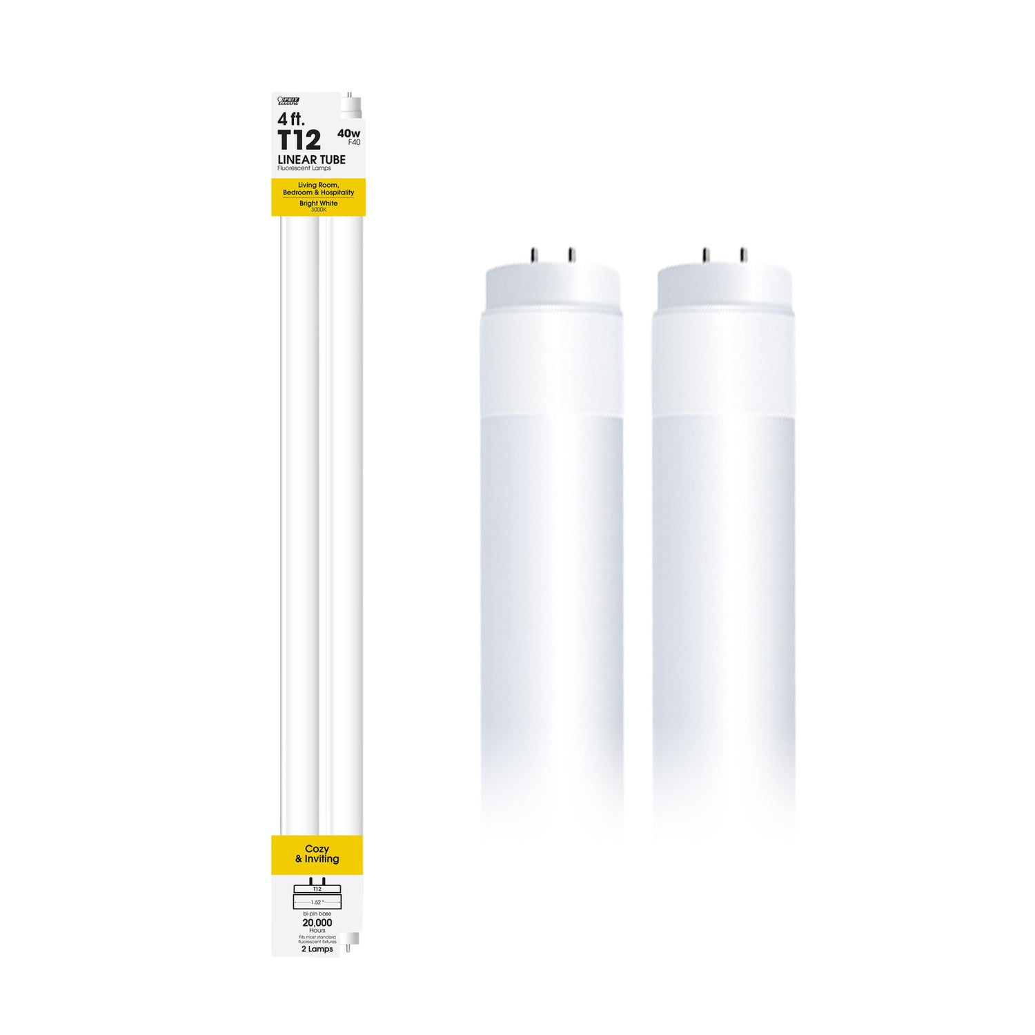 4 ft. 40W Bright White (3000K) G13 Base (T12 Replacement) Fluorescent Linear Light Tube (2-Pack)