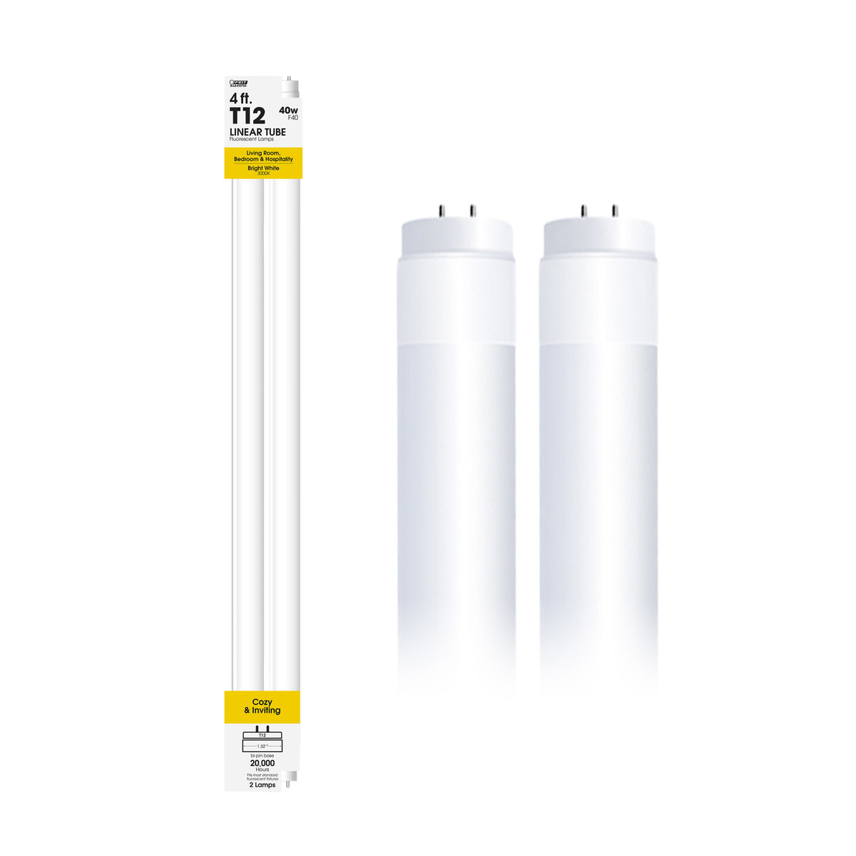4 ft. 40W Bright White (3000K) G13 Base (T12 Replacement) Fluorescent Linear Light Tube (2-Pack)