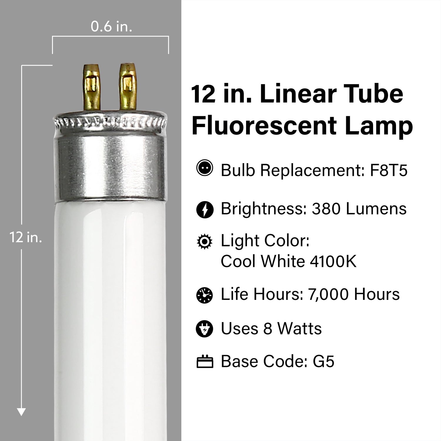 12 in. 8W Cool White (4100K) Mini Bi-Pin Base (T5 Replacement) Fluorescent Linear Light Tube