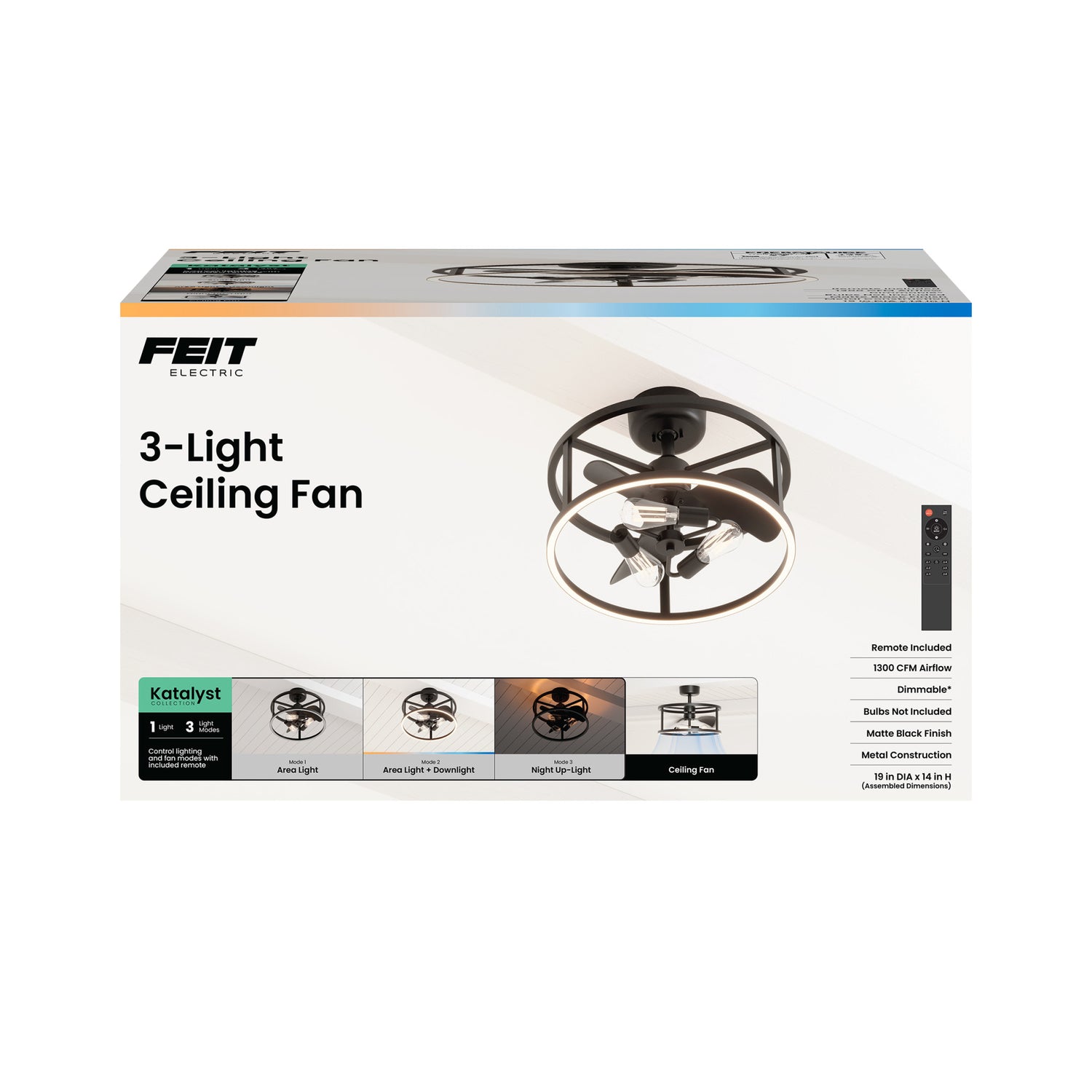 Katalyst Collection LED Decorative 3-Light Ceiling Fan, Matte Black