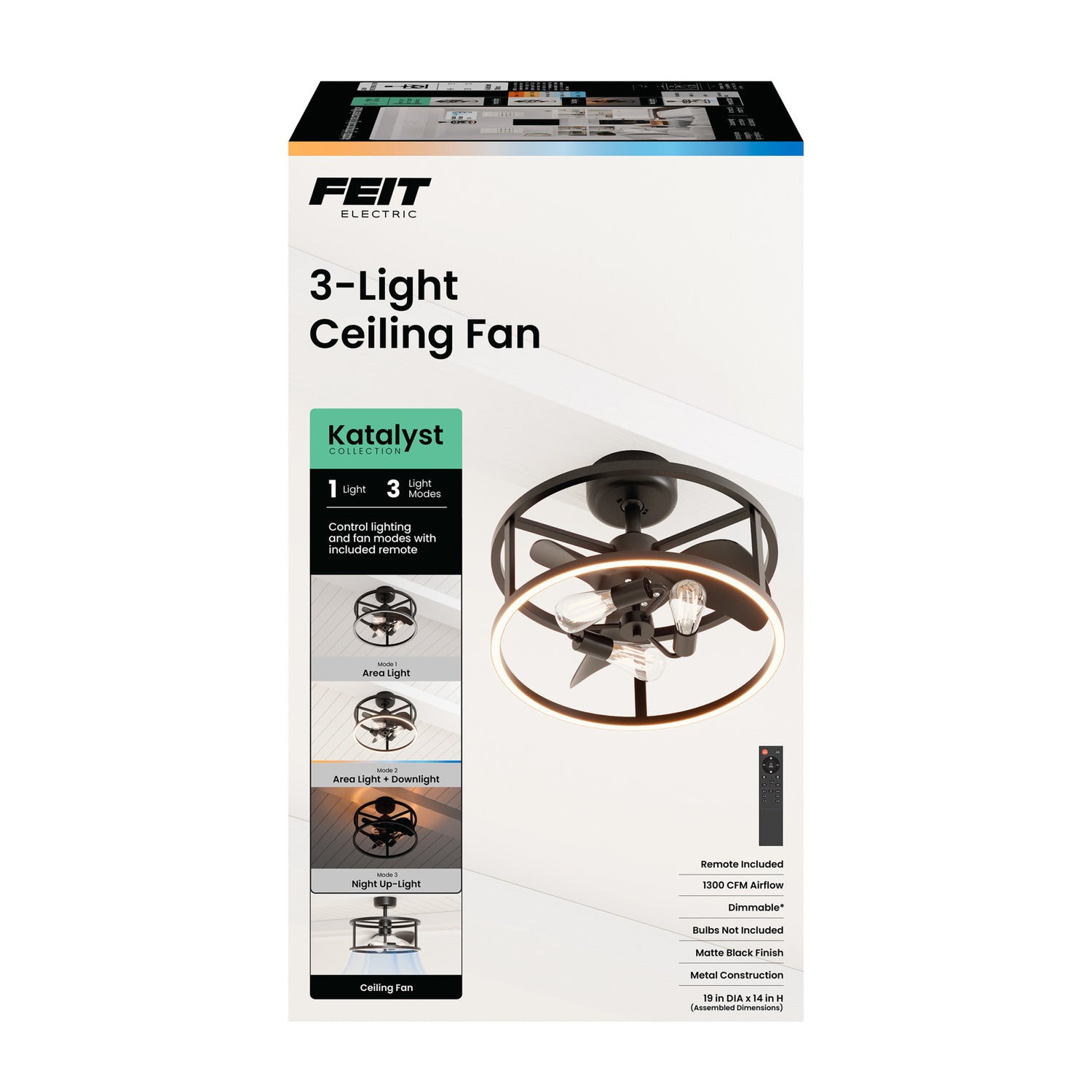 Katalyst Collection LED Decorative 3-Light Ceiling Fan, Matte Black