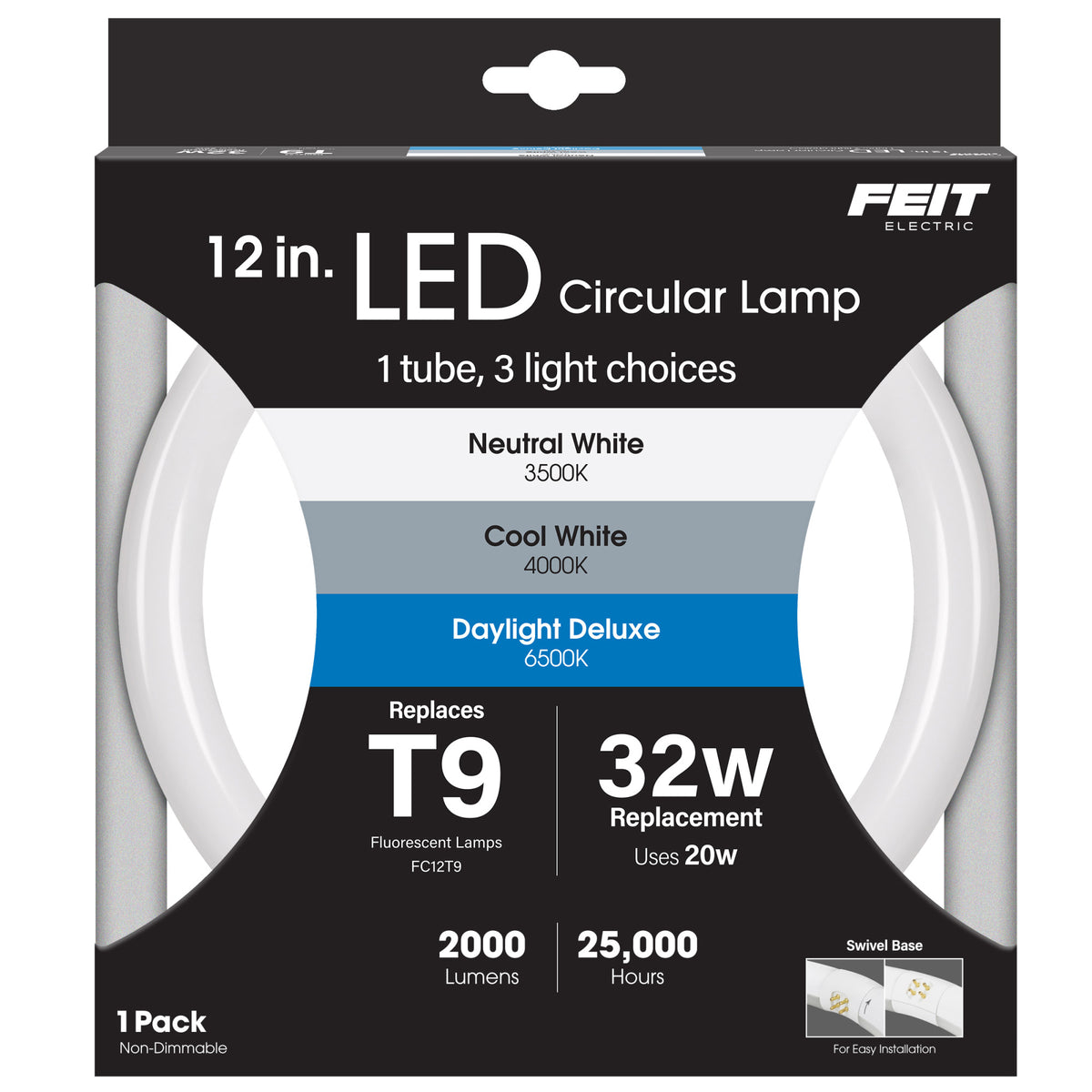 12 in. 20W (32W Replacement) Adjustable White G10Q (T9 Replacement) Direct Replacement (Type A) Non-Dimmable Circular LED Light