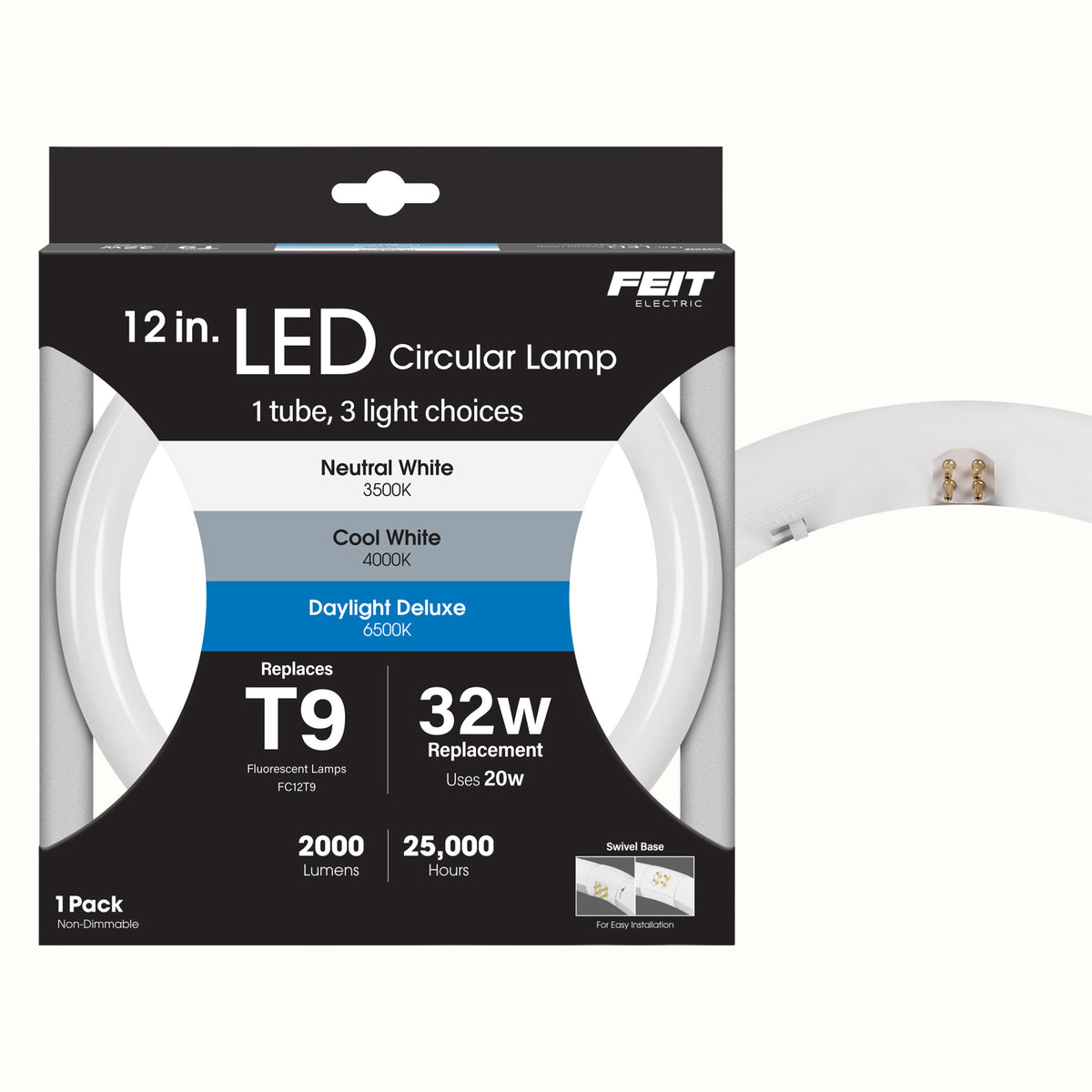 12 in. 20W (32W Replacement) Adjustable White G10Q (T9 Replacement) Direct Replacement (Type A) Non-Dimmable Circular LED Light