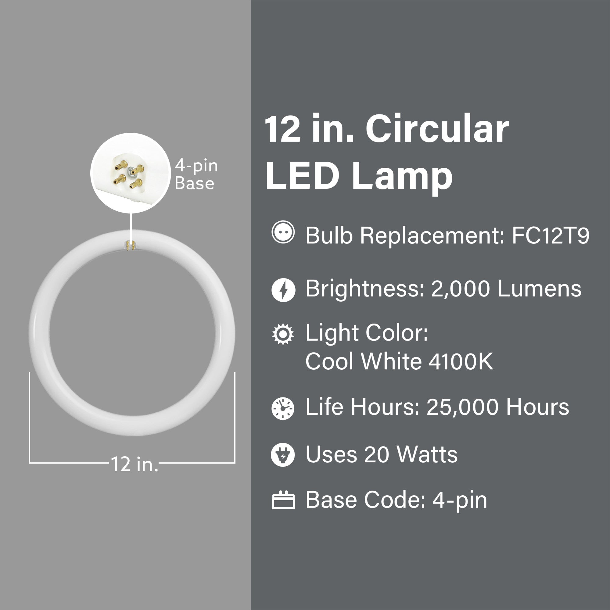 20W Cool White (4100K) T9 LED Circular Light Bulb Direct Replacement