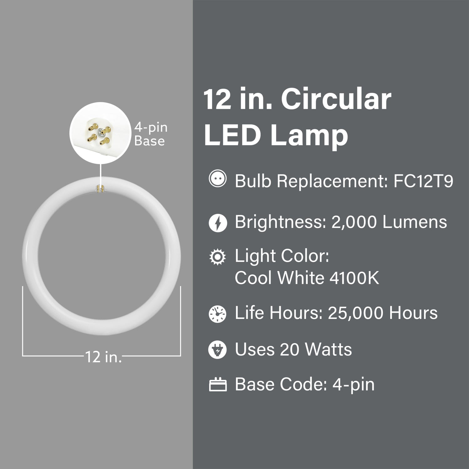 20W Cool White (4100K) T9 LED Circular Light Bulb Direct Replacement
