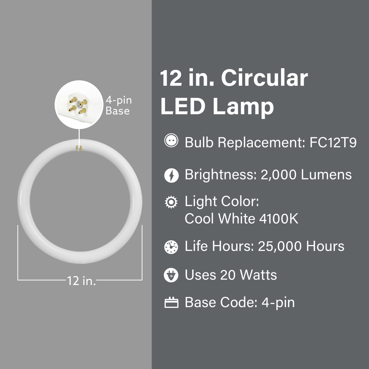 20W Cool White (4100K) T9 LED Circular Light Bulb Direct Replacement