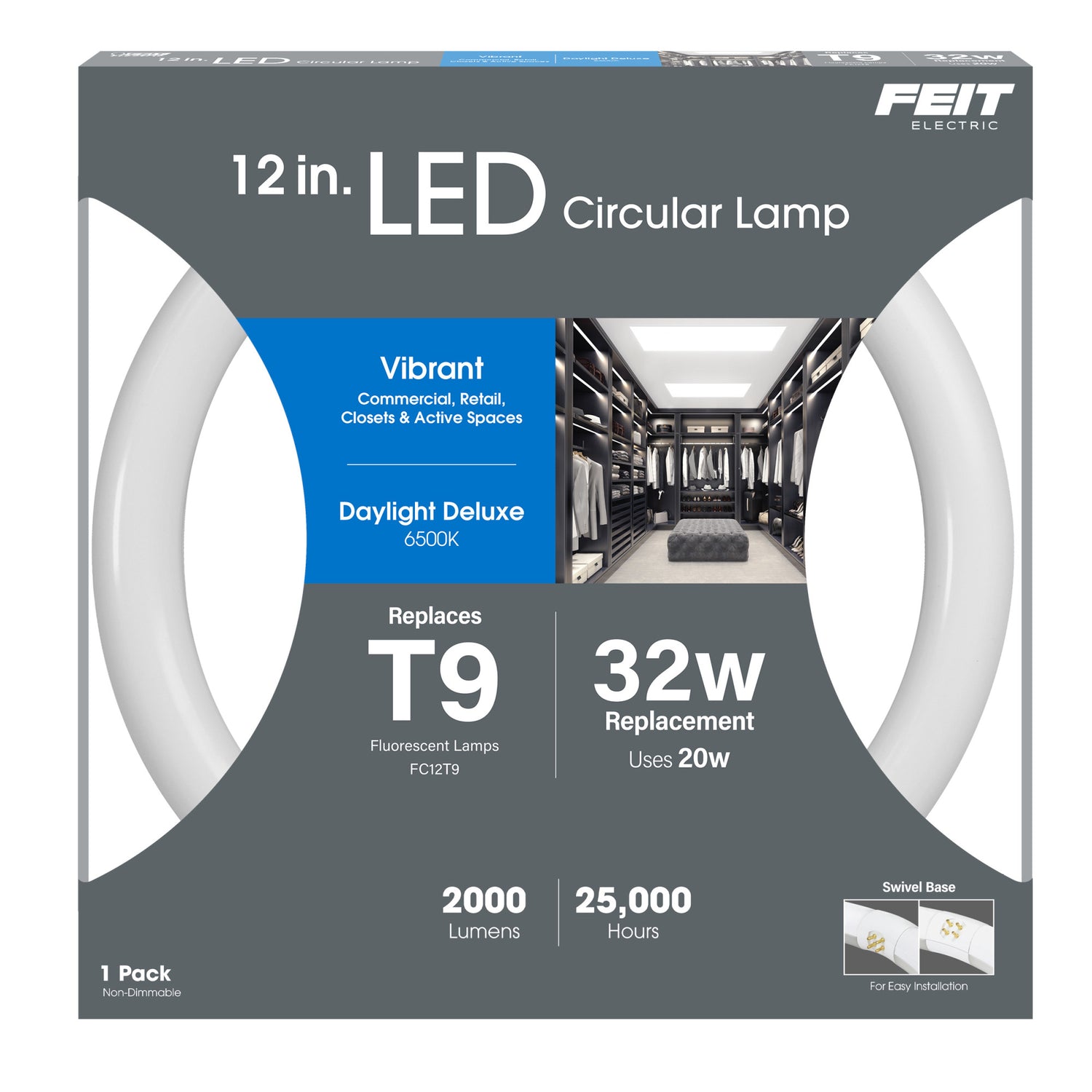 12 in. 20W (32W Replacement) Daylight Deluxe (6500K) G10Q (T9 Replacement) Direct Replacement (Type A) Non-Dimmable Circline LED Light Tube