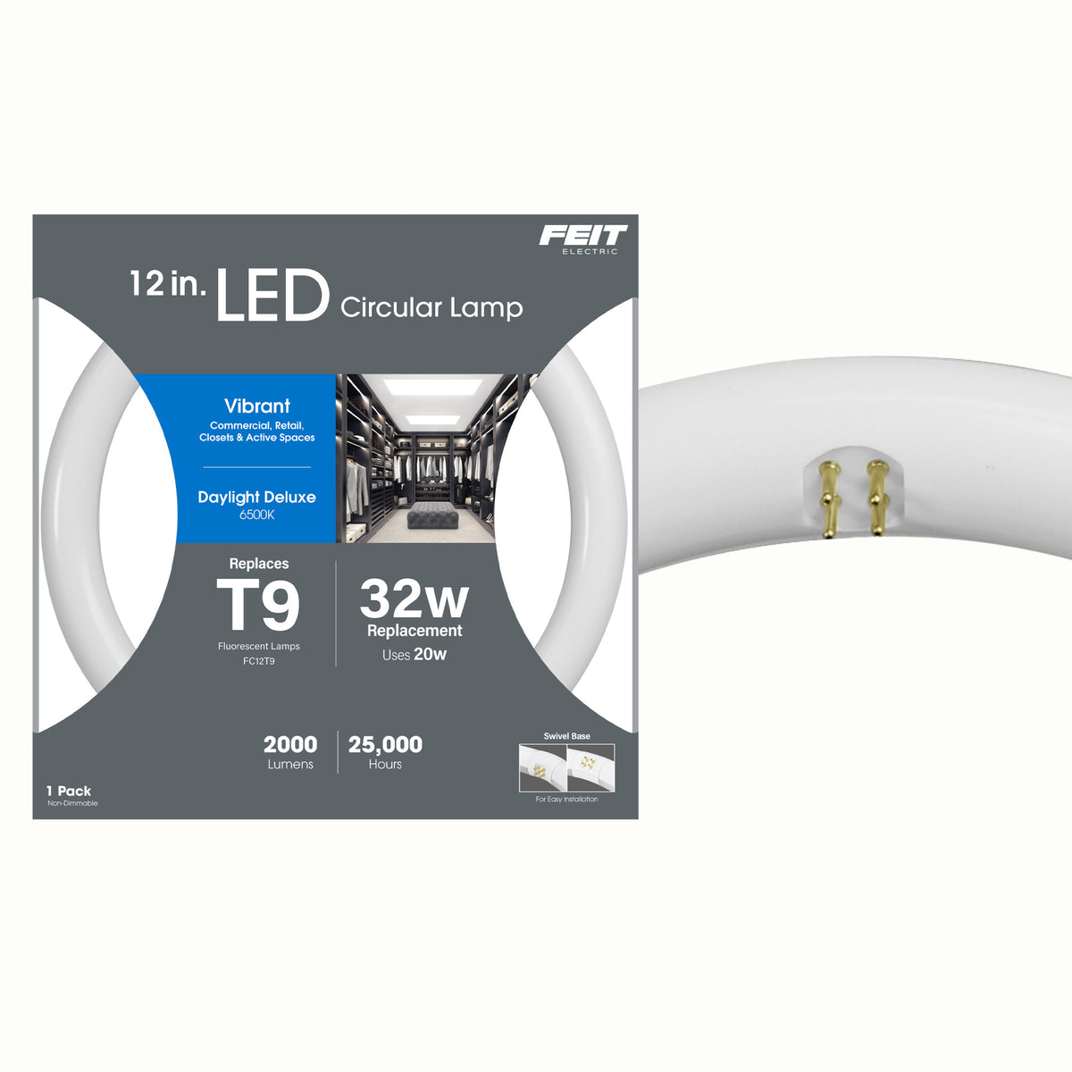 12 in. 20W (32W Replacement) Daylight Deluxe (6500K) G10Q (T9 Replacement) Direct Replacement (Type A) Non-Dimmable Circline LED Light Tube