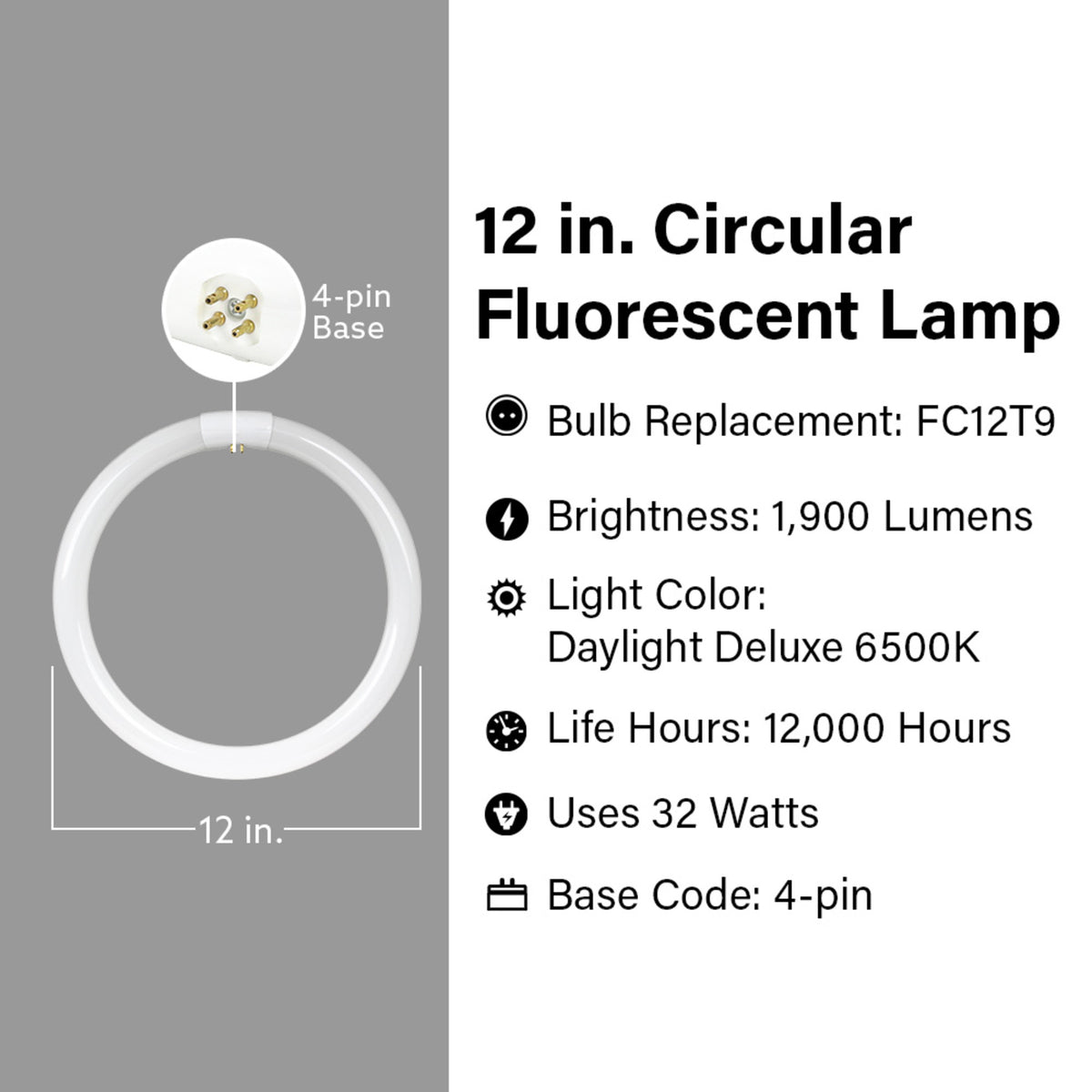 12 in. 32W Daylight Deluxe (6500K) 4-Pin (T9 Replacement) Fluorescent Circular Light Tube