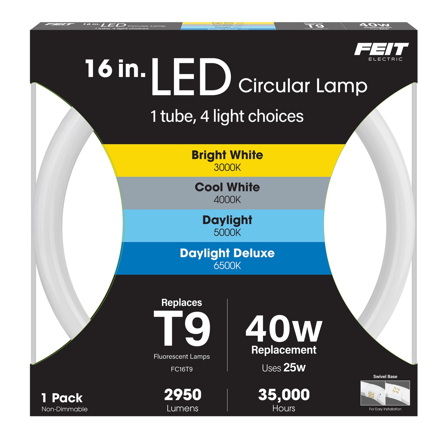 16 in. 25W Adjustable White (T9 Replacement) Direct Replacement (Type A) Non-Dimmable Circular LED Light