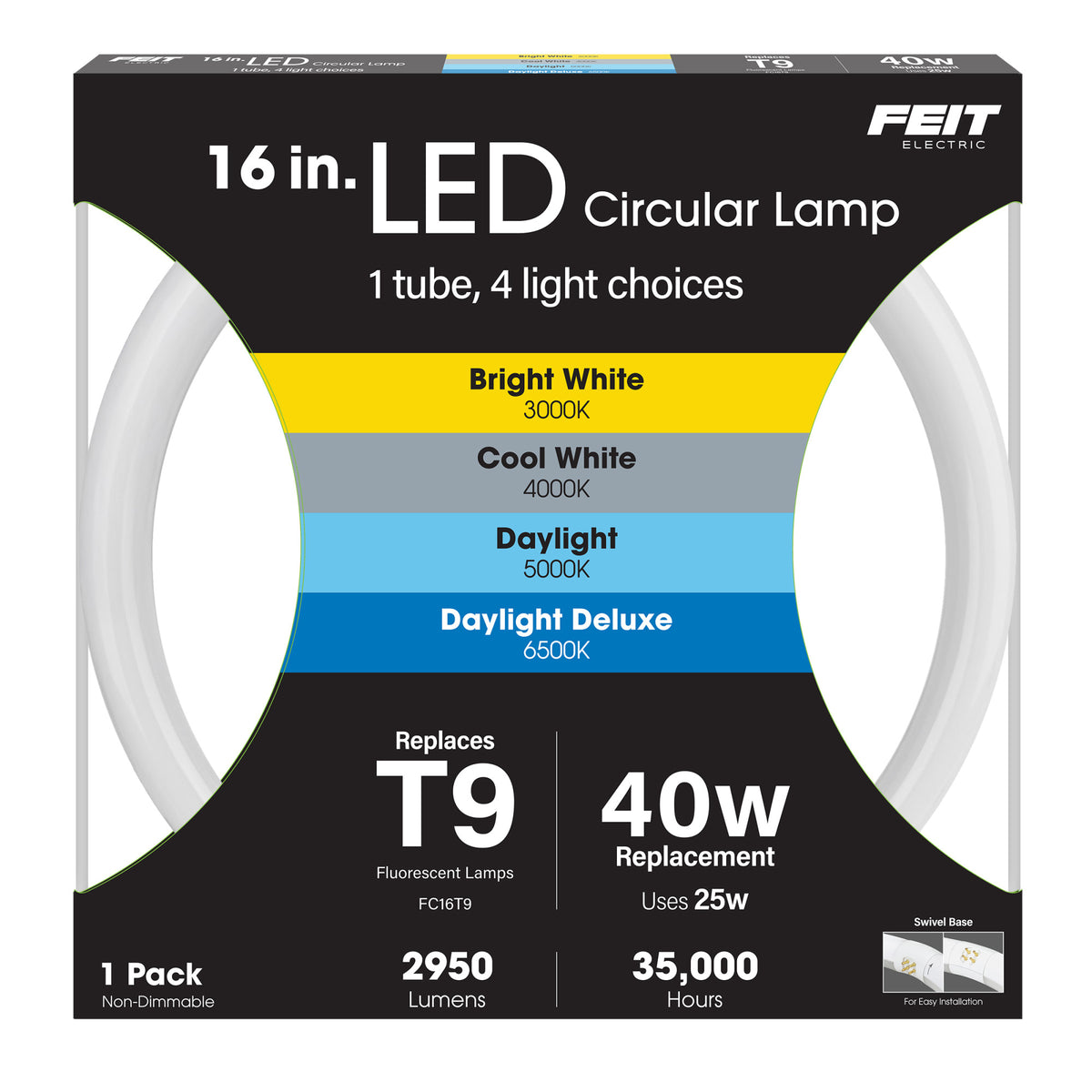 16 in. 25W Adjustable White (T9 Replacement) Direct Replacement (Type A) Non-Dimmable Circular LED Light