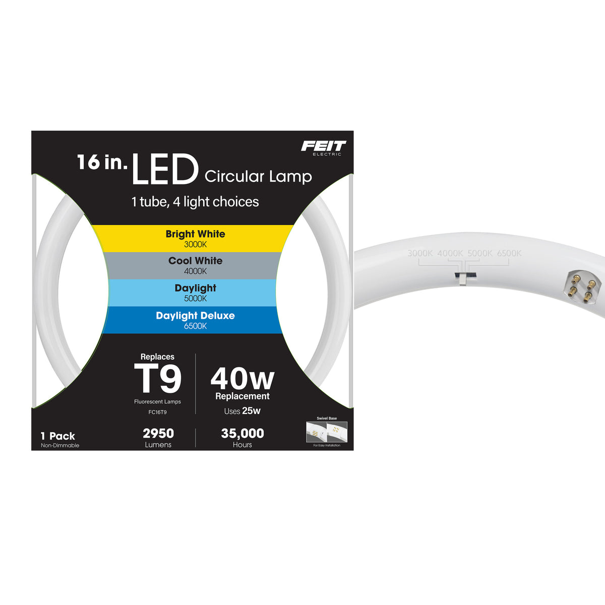 16 in. 25W Adjustable White (T9 Replacement) Direct Replacement (Type A) Non-Dimmable Circular LED Light