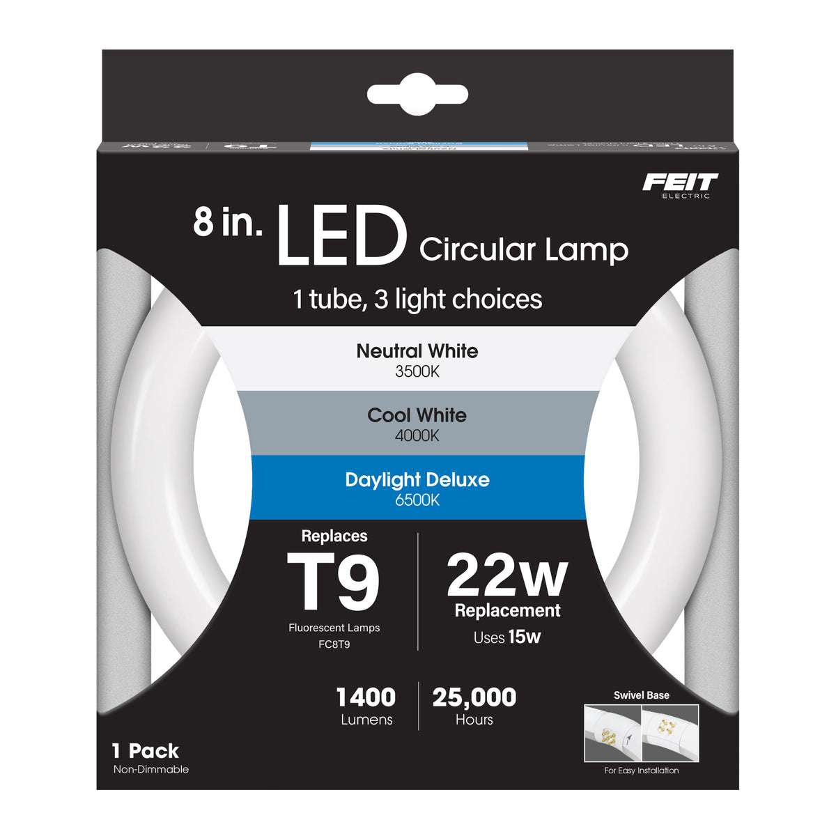8 in. 15W (22W Replacement) Adjustable White (T9 Replacement) Direct Replacement (Type A) Non-Dimmable Circular LED Light Tube