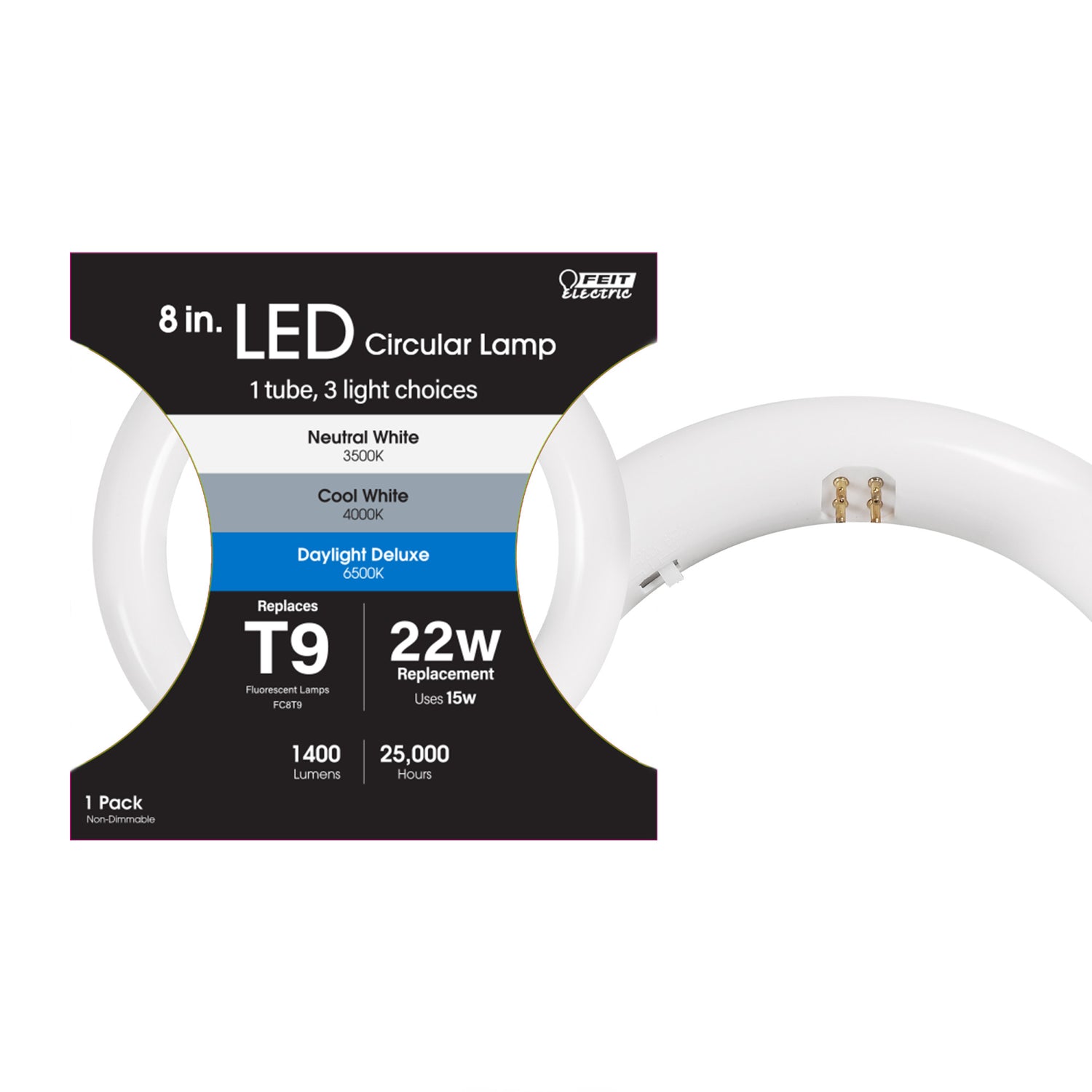 8 in. 15W (22W Replacement) Selectable White (T9 Replacement) Direct Replacement (Type A) Non-Dimmable Circular LED Light Tube