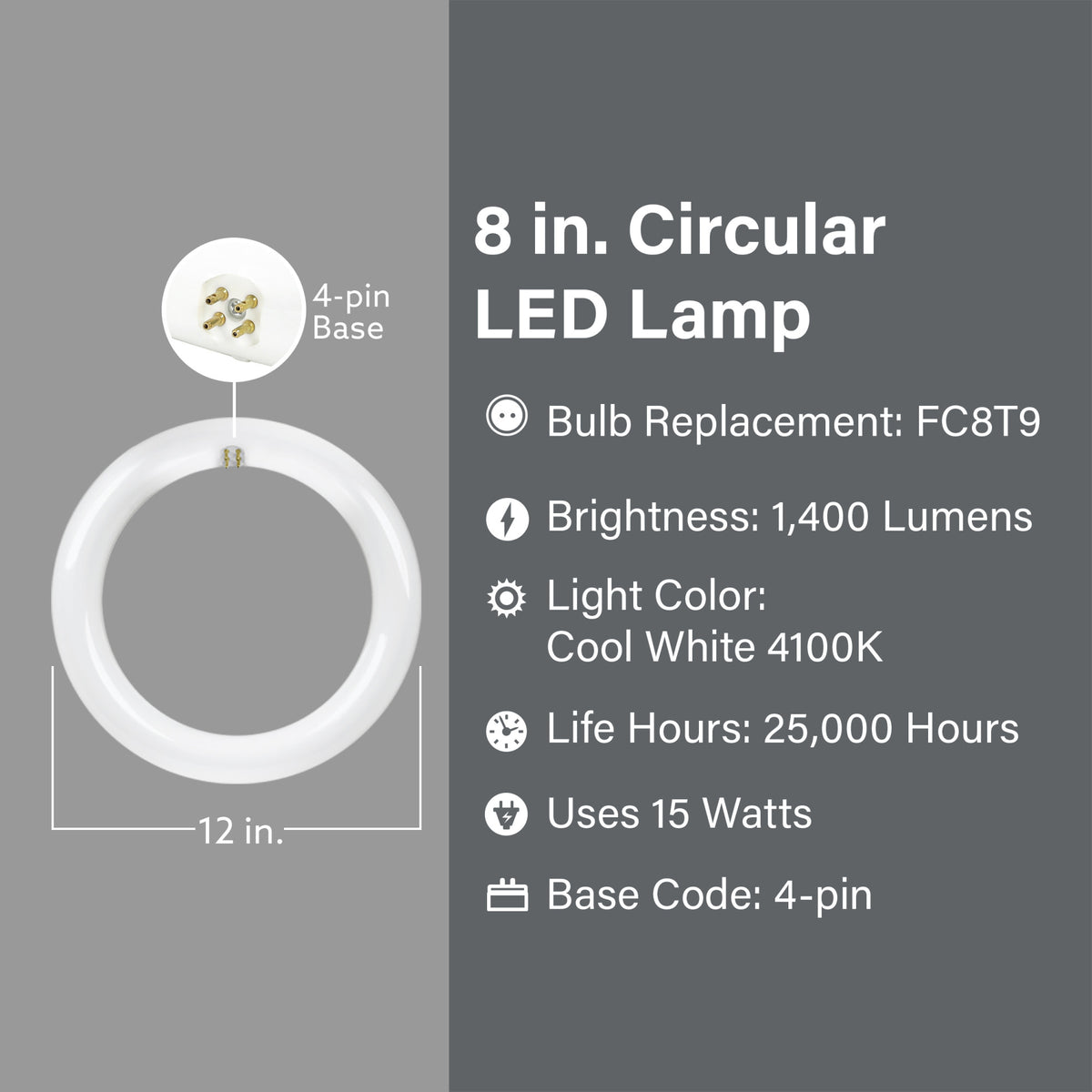 15W (22W Replacement) Cool White (4100K) T9 Direct Replacement (Type A) Circular LED Light Bulb