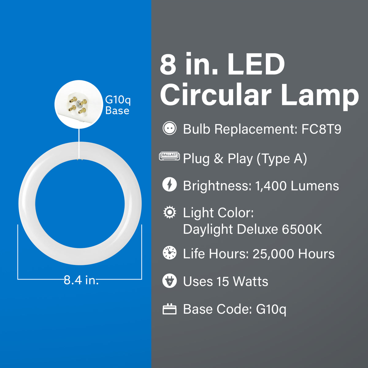 8 in. 15W (22W Replacement) Daylight Deluxe (6500K) White G10Q (T9 Replacement) Non-Dimmable Circular LED Light Tube