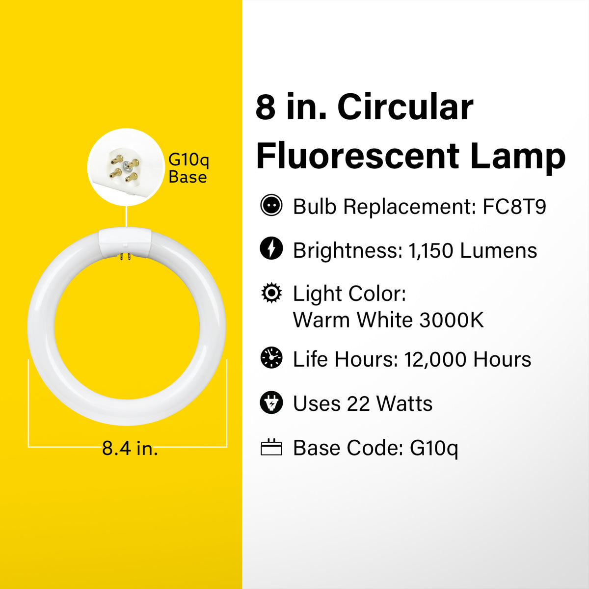 8 in. 22W Bright White (3000K) 4-Pin T9 Fluorescent Circular CFL Bulb