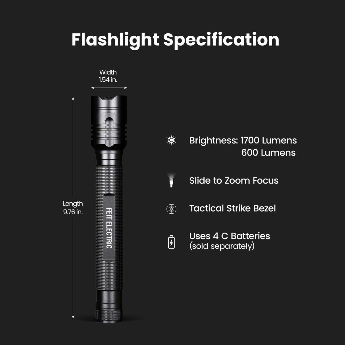 1700 Lumens Tactical LED Flashlight