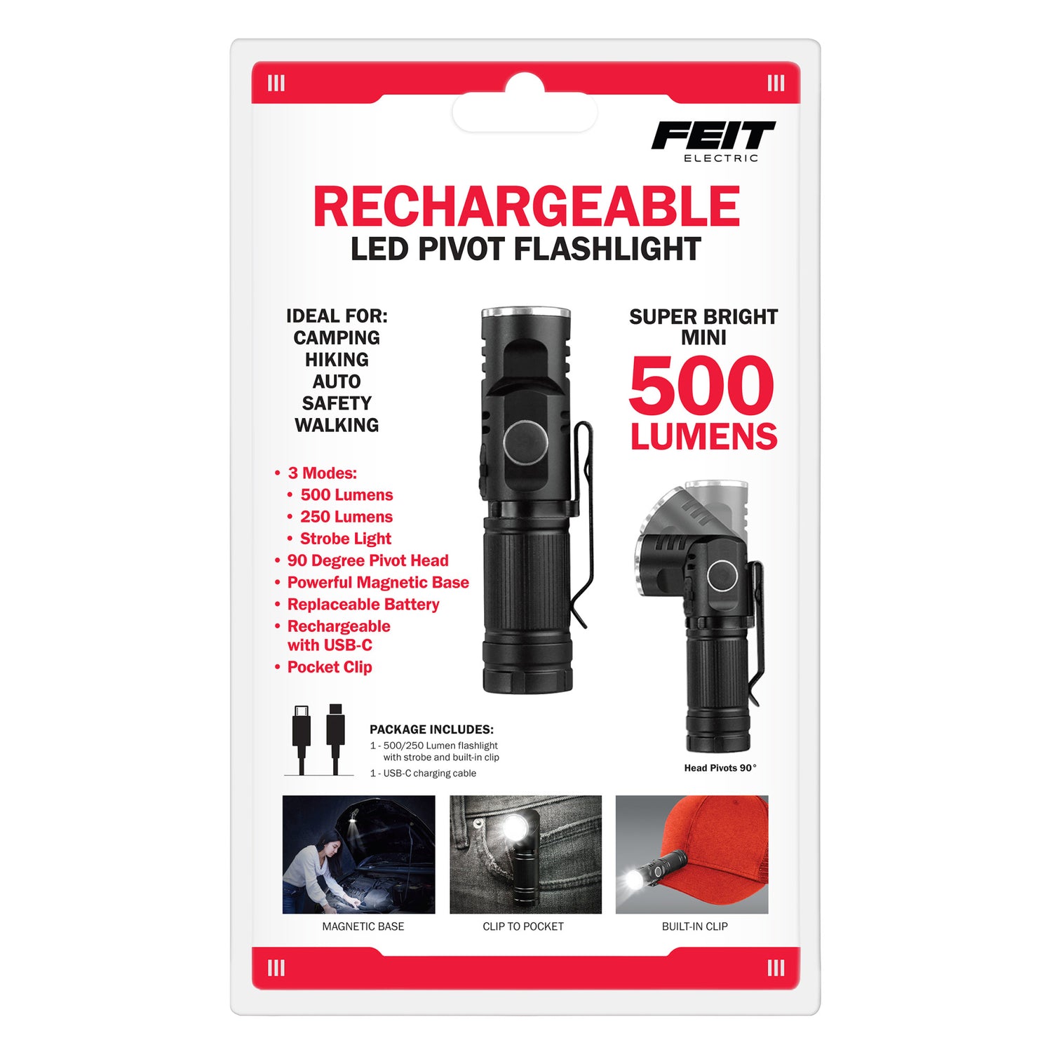 500 lumens led pivoting rechargeable flashlight Zumioonbz Flashlight,Work Lights Compatible with Milwaukee 2113-21 500-Lumen USB Operating on 3 AAA batteries Rechargeable LED Pivot Flashlight with