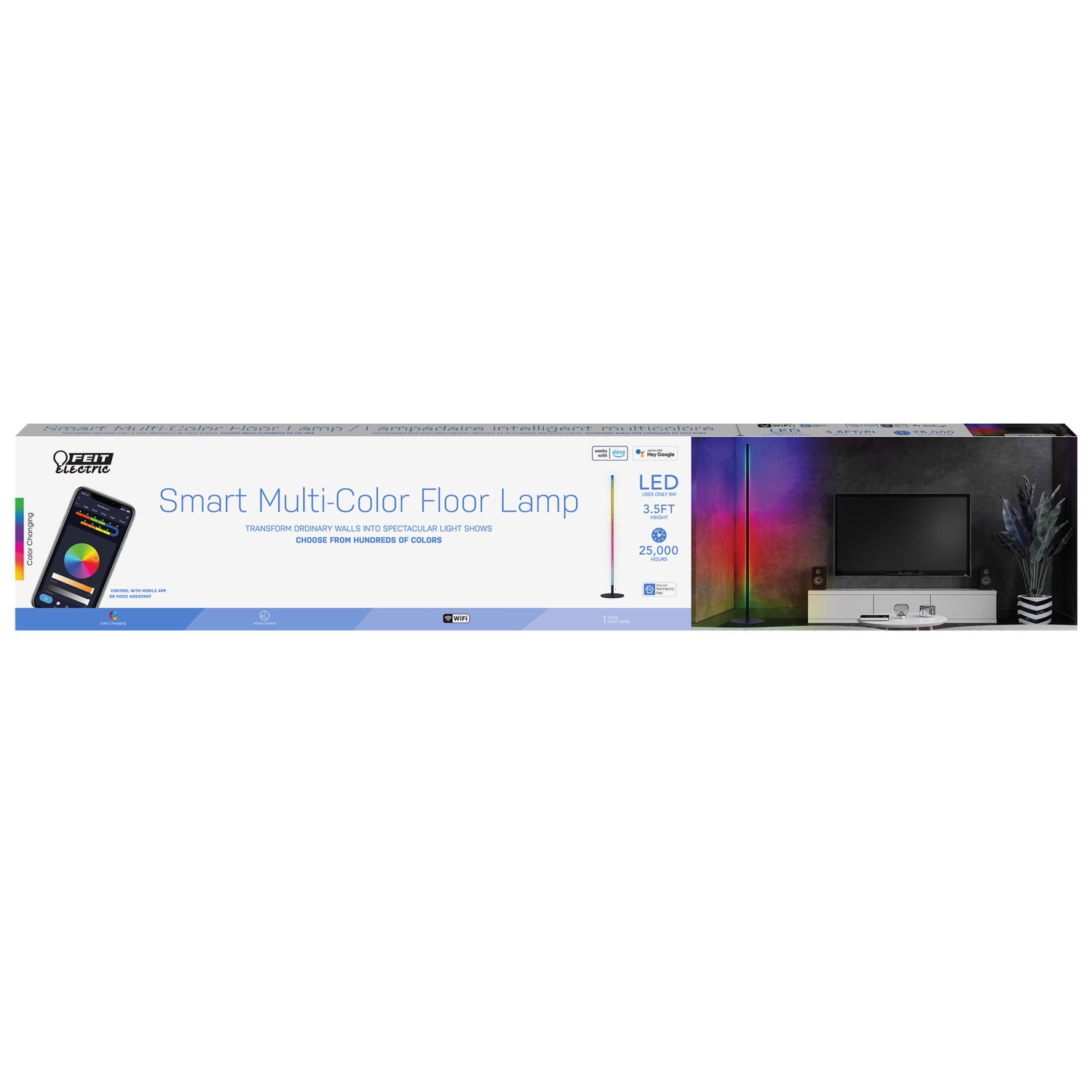 42 in. RGB Smart Wi-Fi LED Floor Lamp with Music Sync Alexa Google